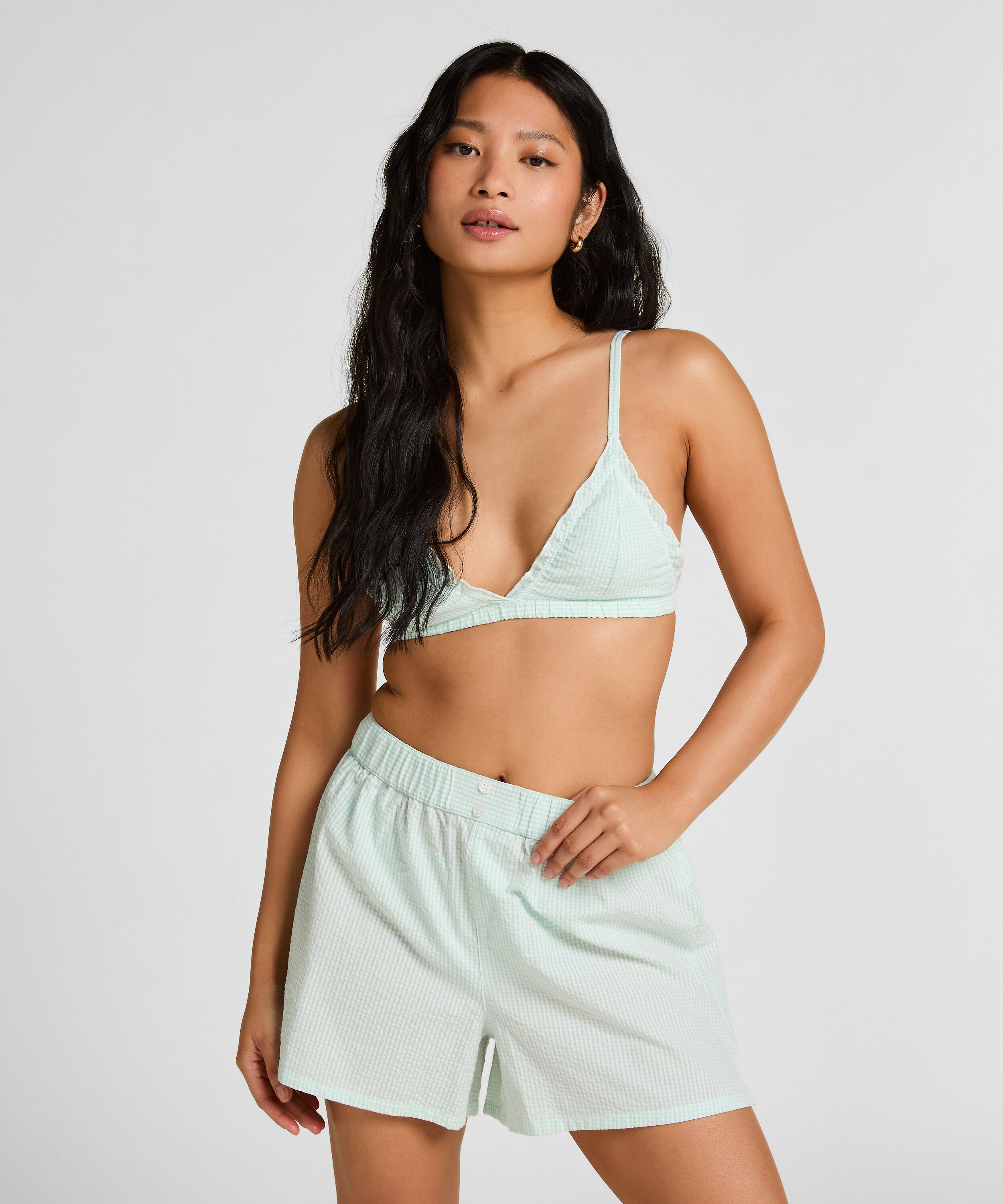 Pyjama Short Seersucker, Groen