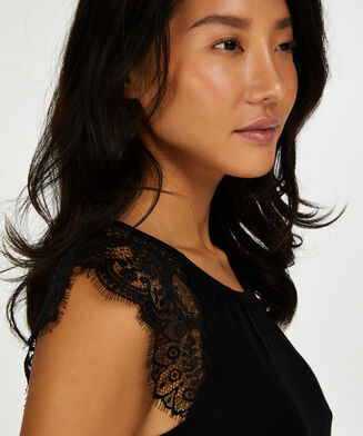 Singlet Jersey Lace, Zwart