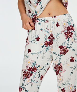 Pyjamabroek woven floral, Wit