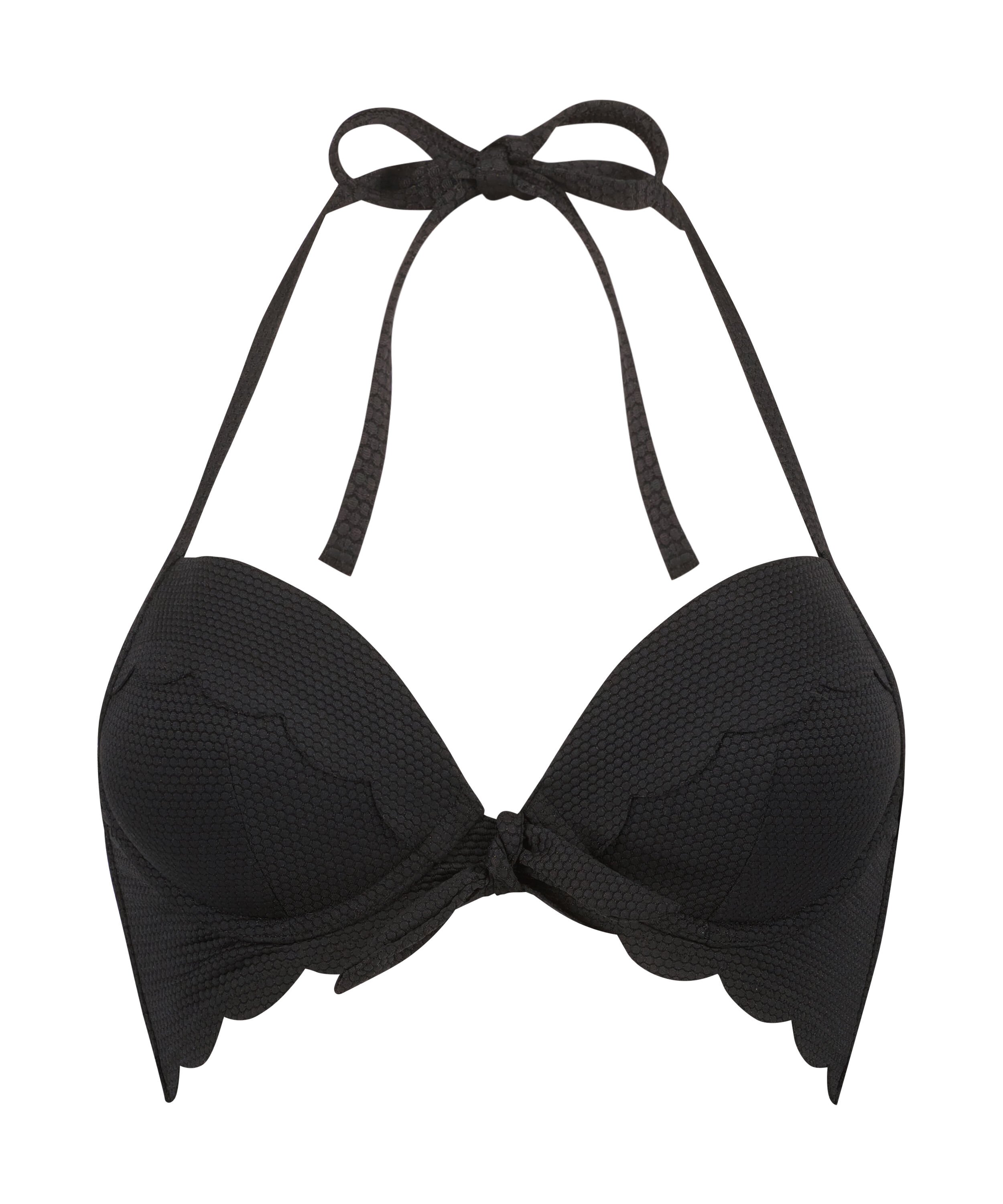 Voorgevormde push-up beugel bikinitop Scallop Cup A - E, Zwart
