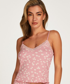 Top Cami Rib Lace Contrast, Roze