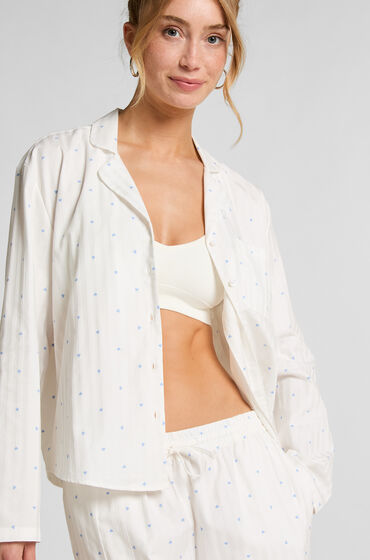 Hunkemöller Jacquard Pyjamashirt met Lange Mouwen Blauw