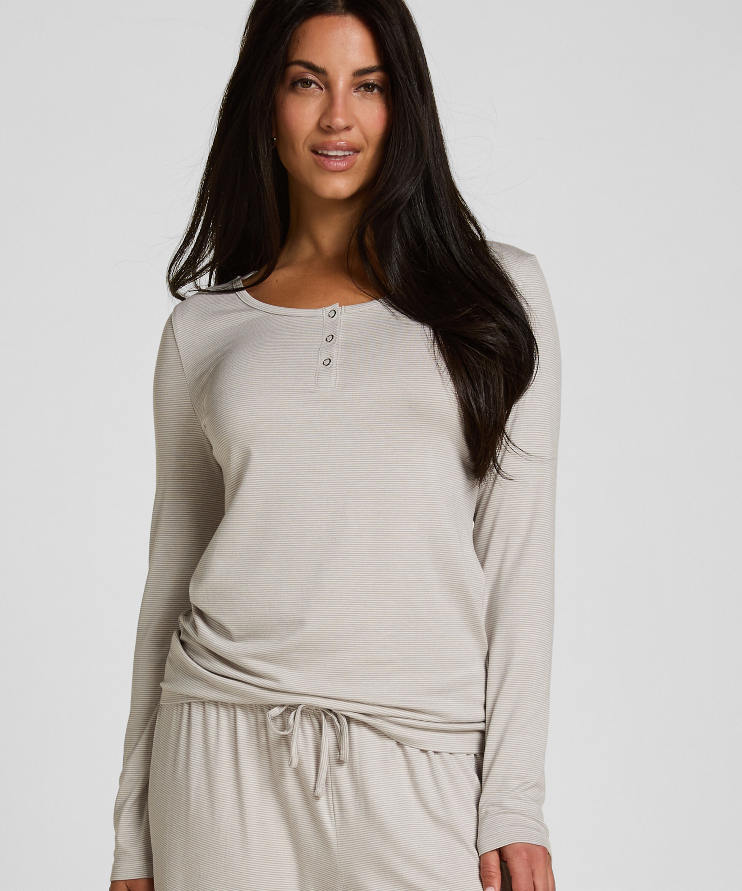 Pyjama Set Gestreept Henley, Grijs