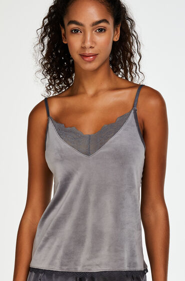 Hunkemoller Cami Velours Lace Grijs hunkemoller kopen in de aanbieding