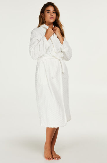 Hunkemoller Lange Badjas Fleece Wit hunkemoller kopen in de aanbieding