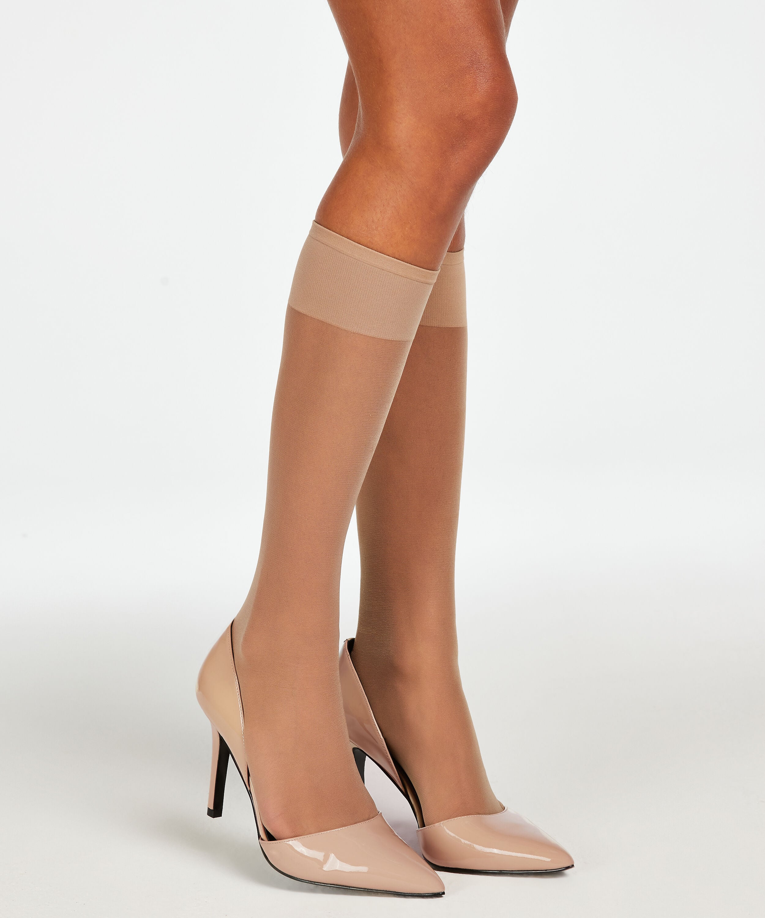 2 paar kniekousen, Beige