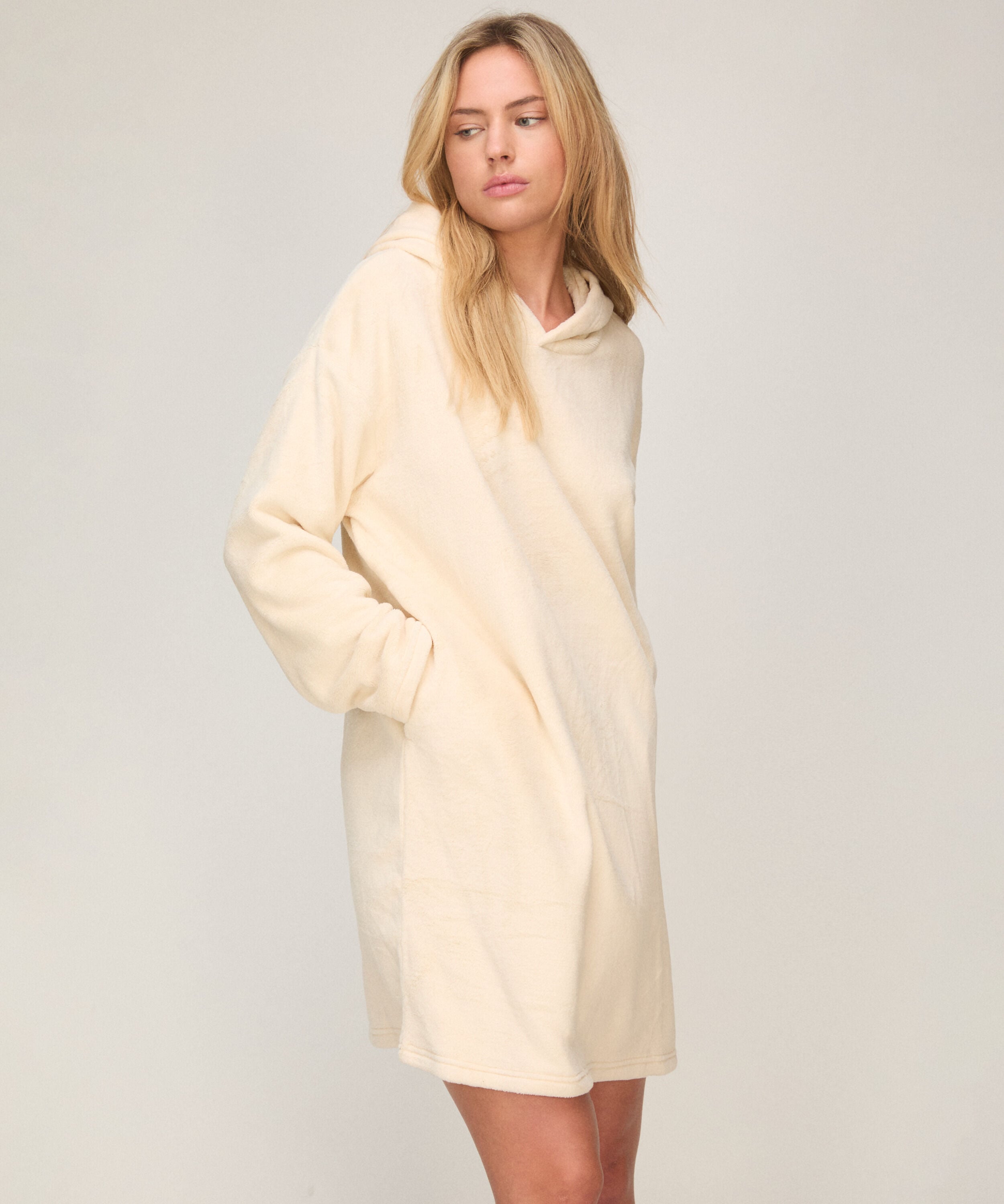 Snuggle Fleece Jurk Lounge, Wit