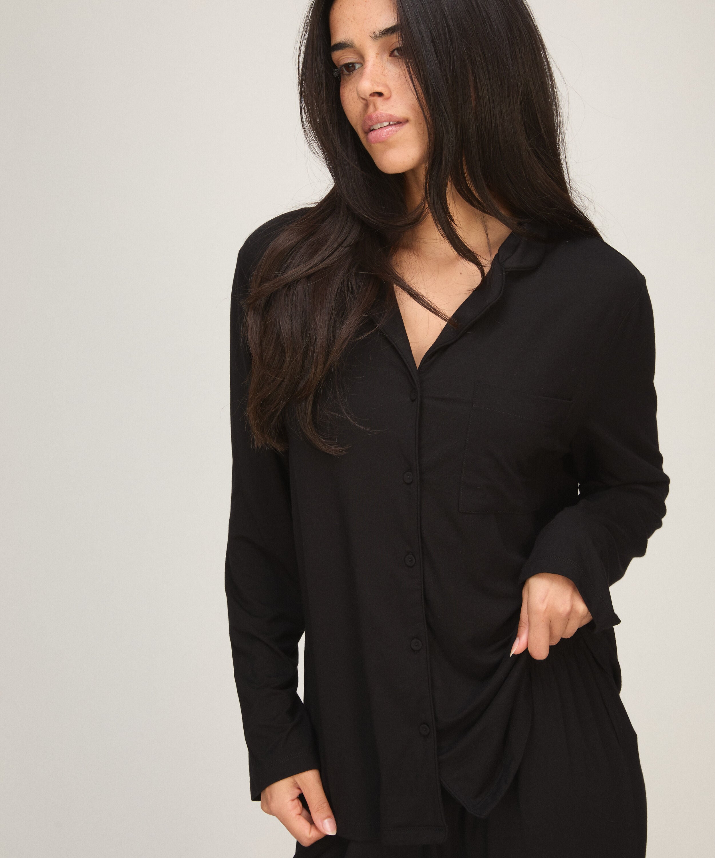 Pyjama Jacket Jersey Essential, Zwart