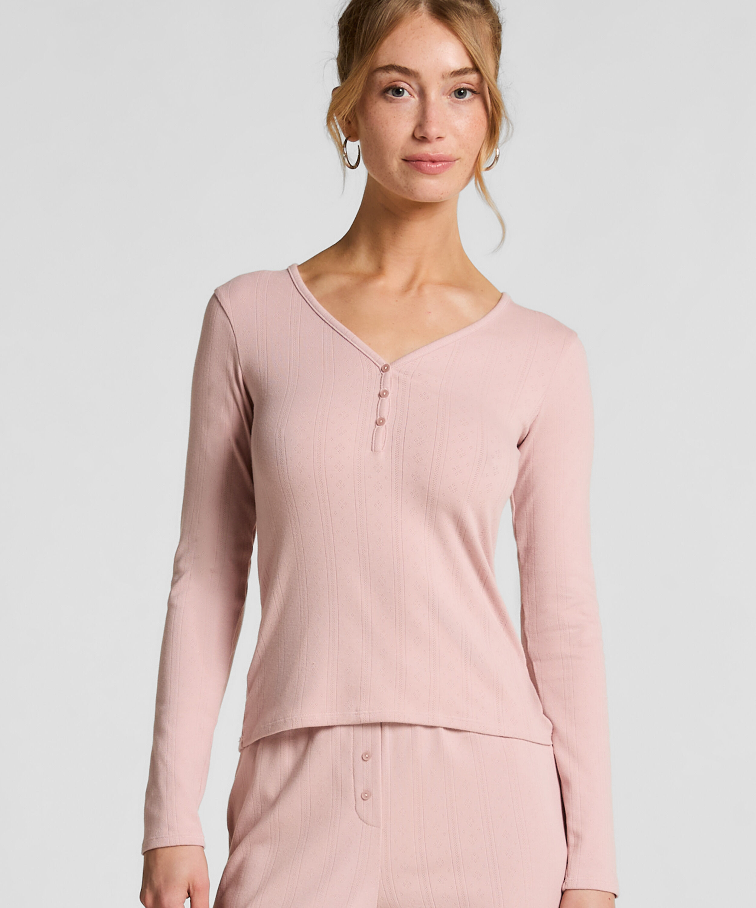 Pyjama top Henley, Roze