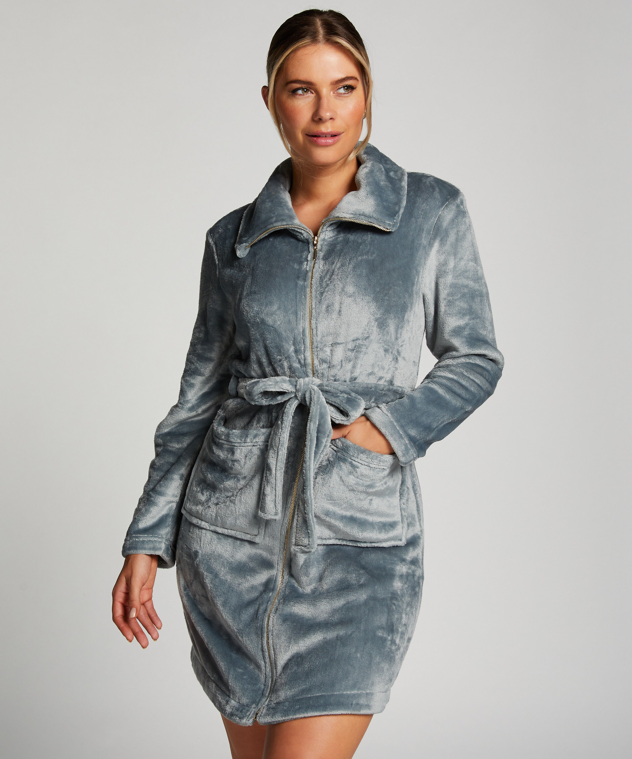 Badjas Zip Fleece, Blauw