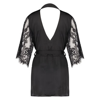 Kimono Flared Satin Lace, Zwart