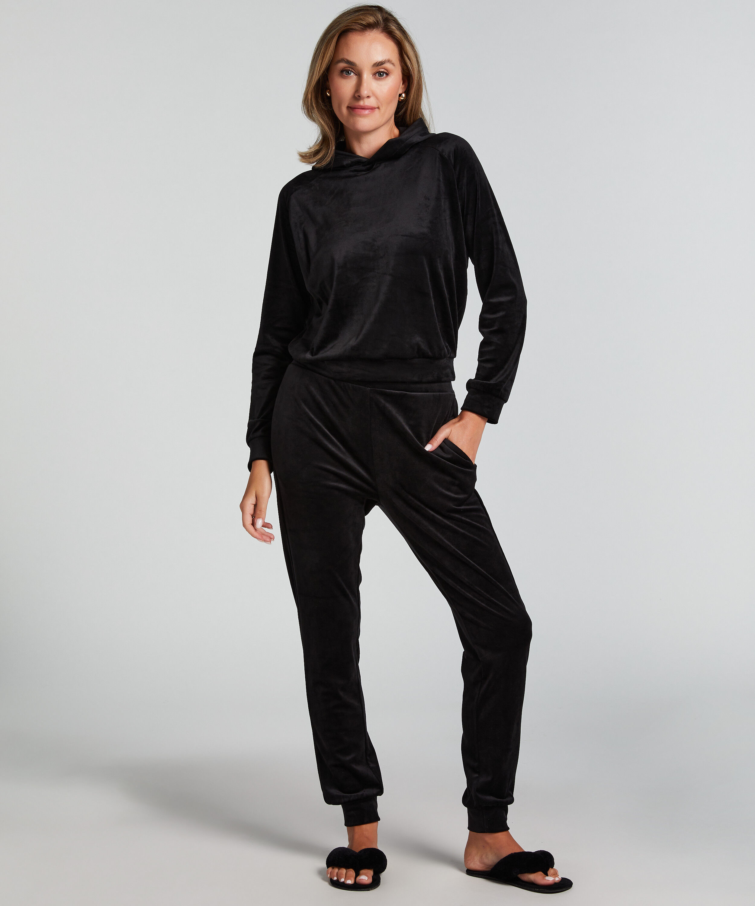 Tall Joggingbroek Velours, Zwart