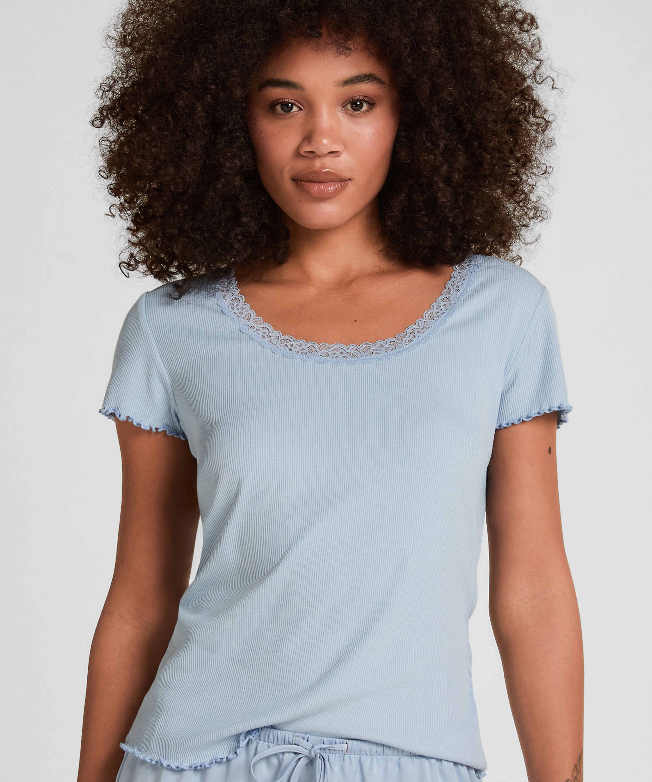 Pyjama Top Jersey Rib, Blauw Pyjama Top Jersey Rib, Blauw