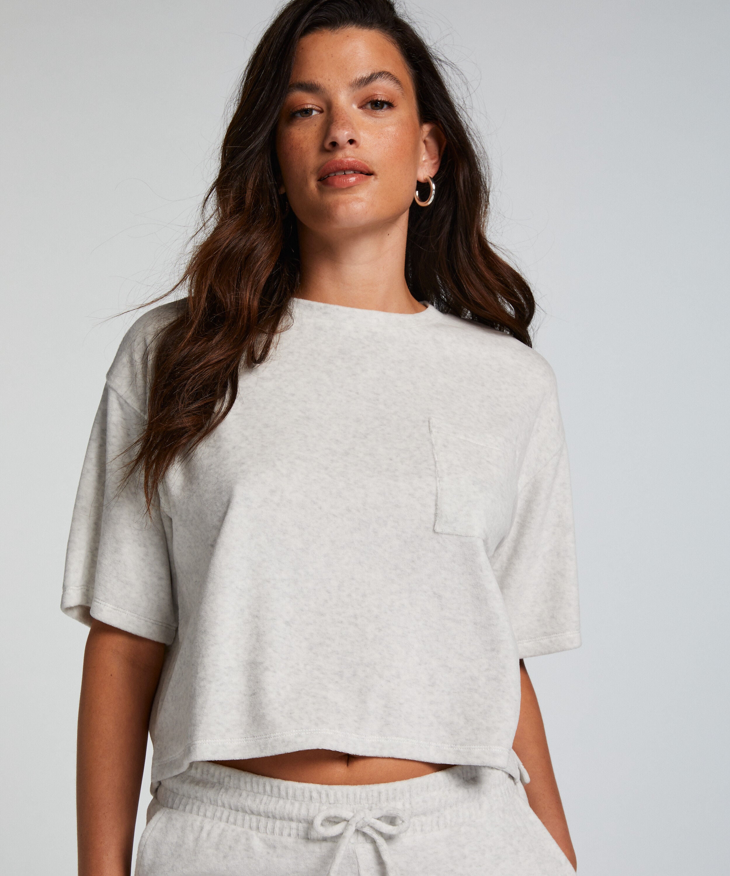 Top korte mouwen Velours, Grijs Top korte mouwen Velours, Grijs