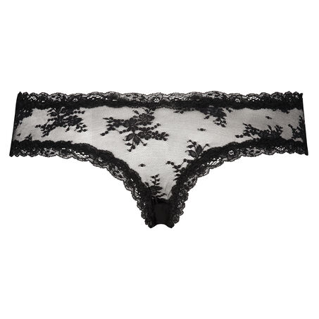 Brazilian V-shape Floral Mesh, Zwart