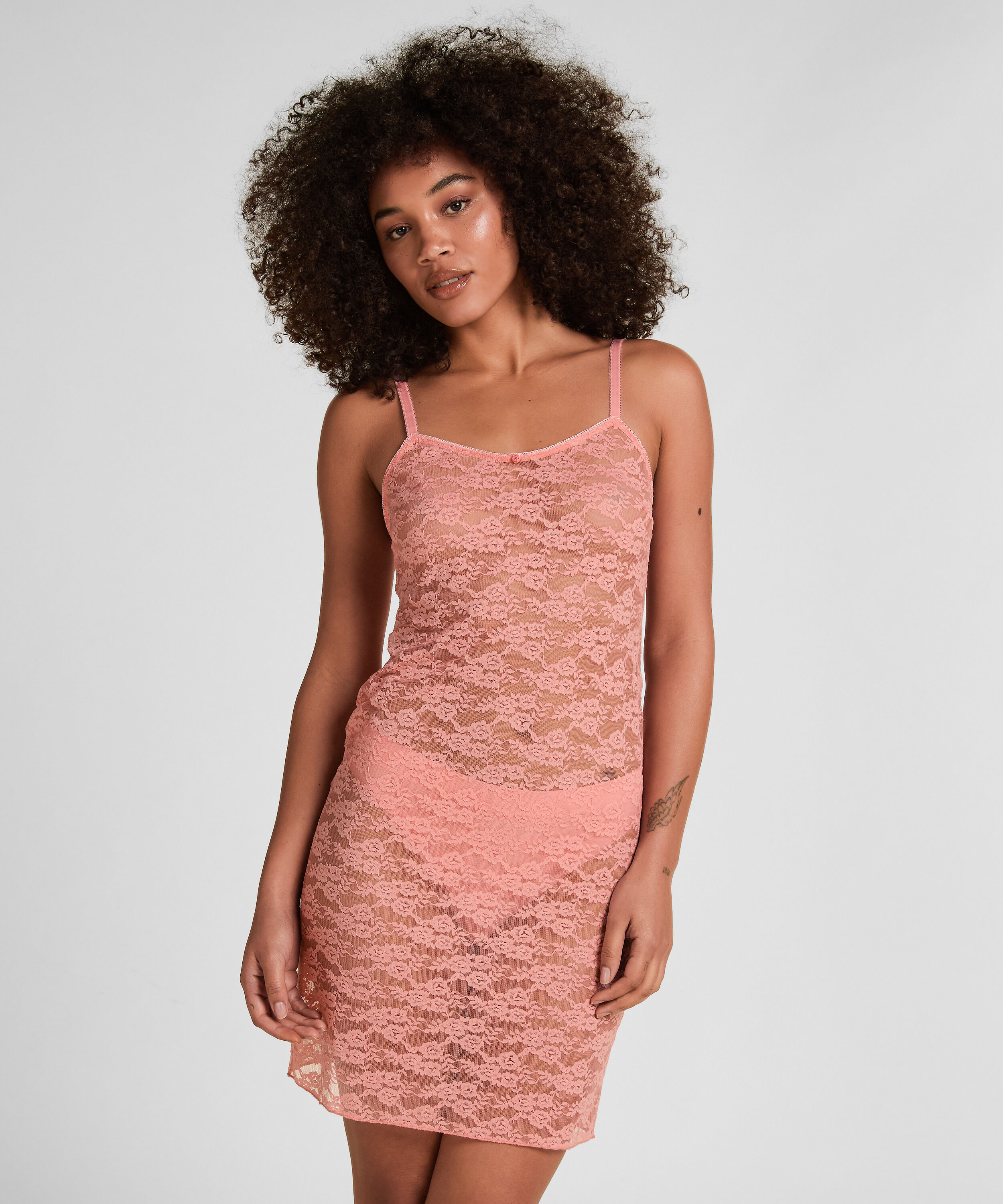 Slipdress volledig Kant, Roze
