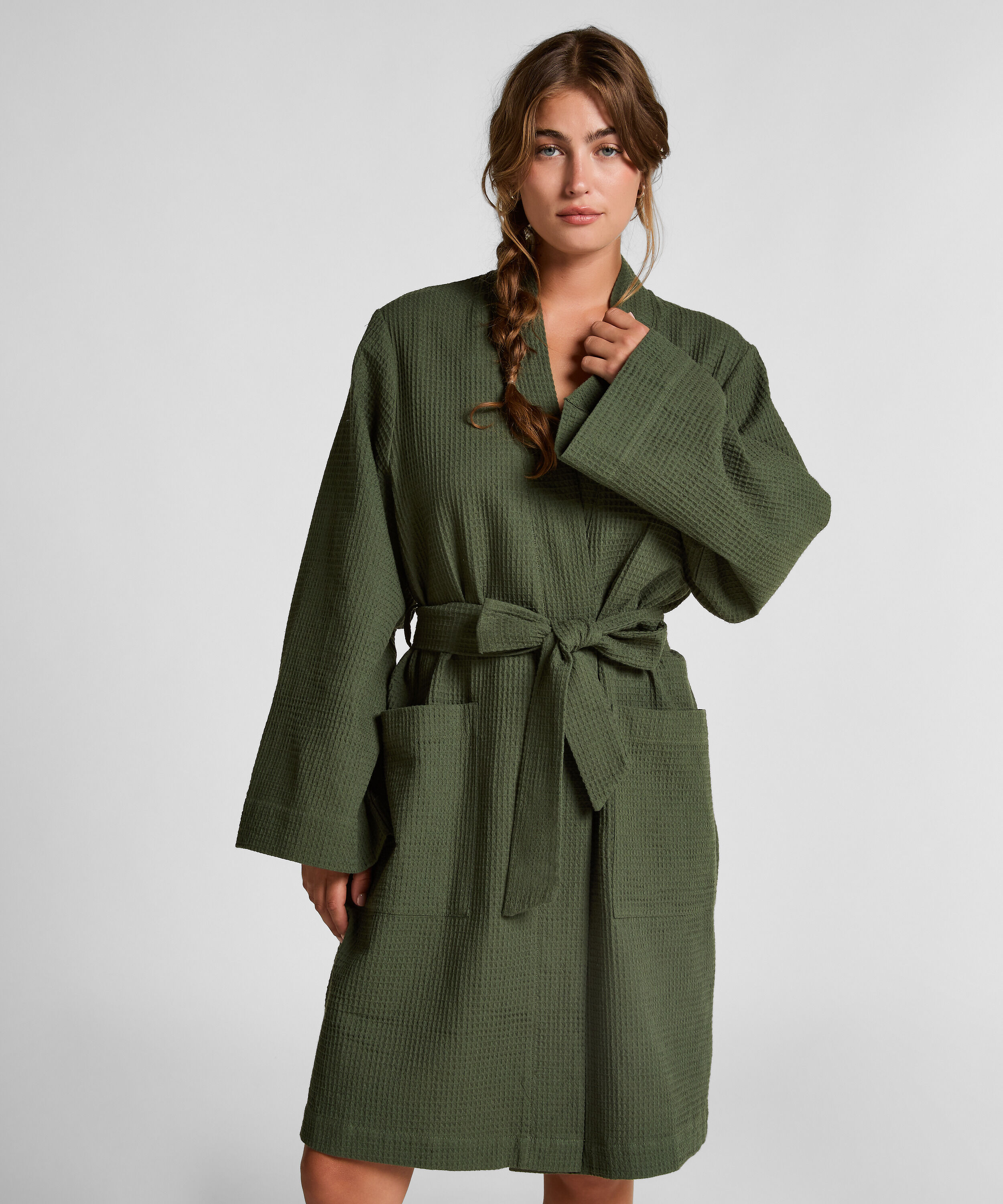 Badjas met wafeltextuur, Groen
