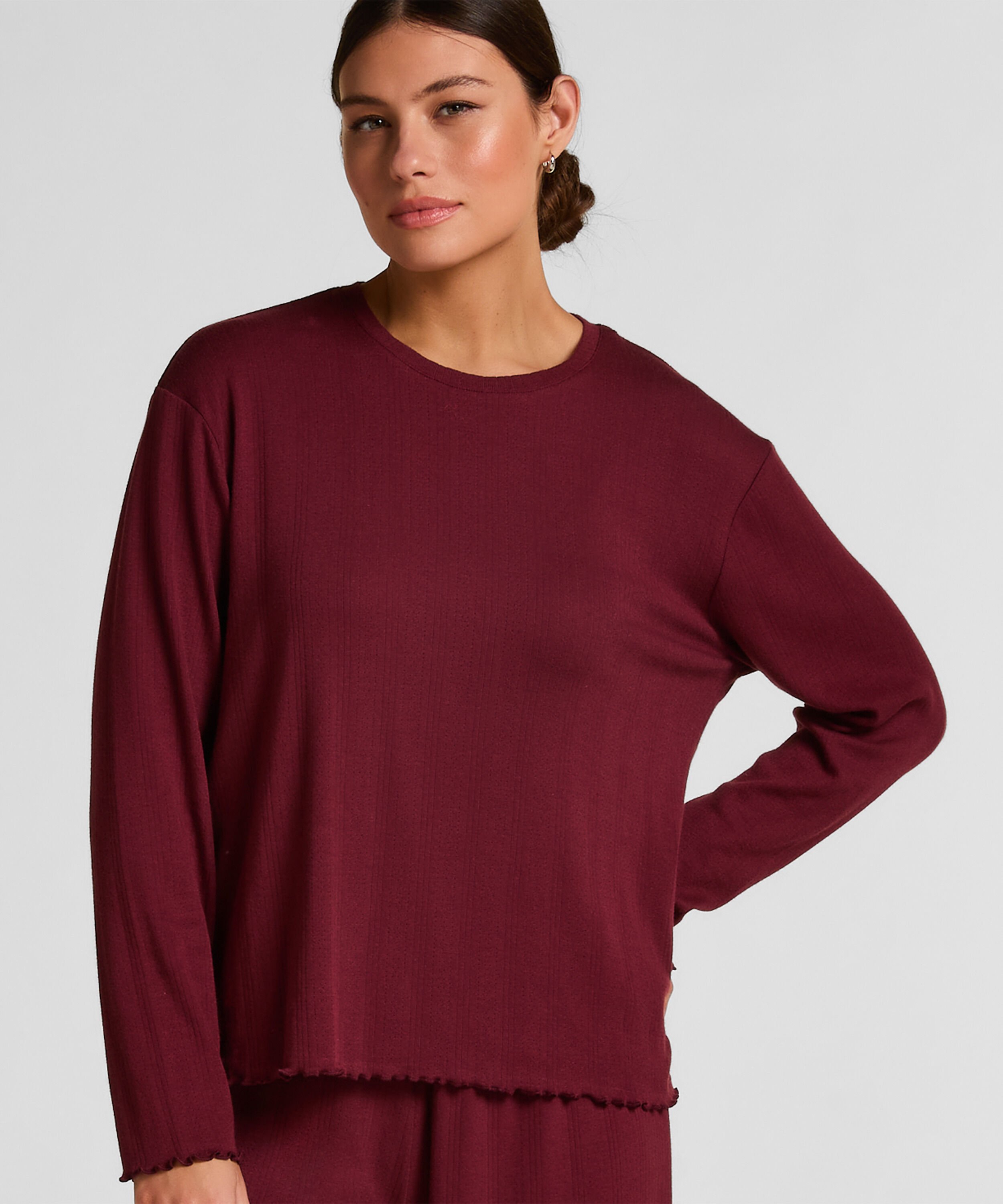 Pyjama Top Loose Pointelle, Rood Pyjama Top Loose Pointelle, Rood