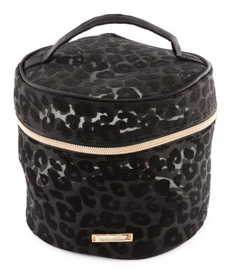 Make up tas mesh leopard groot, Zwart
