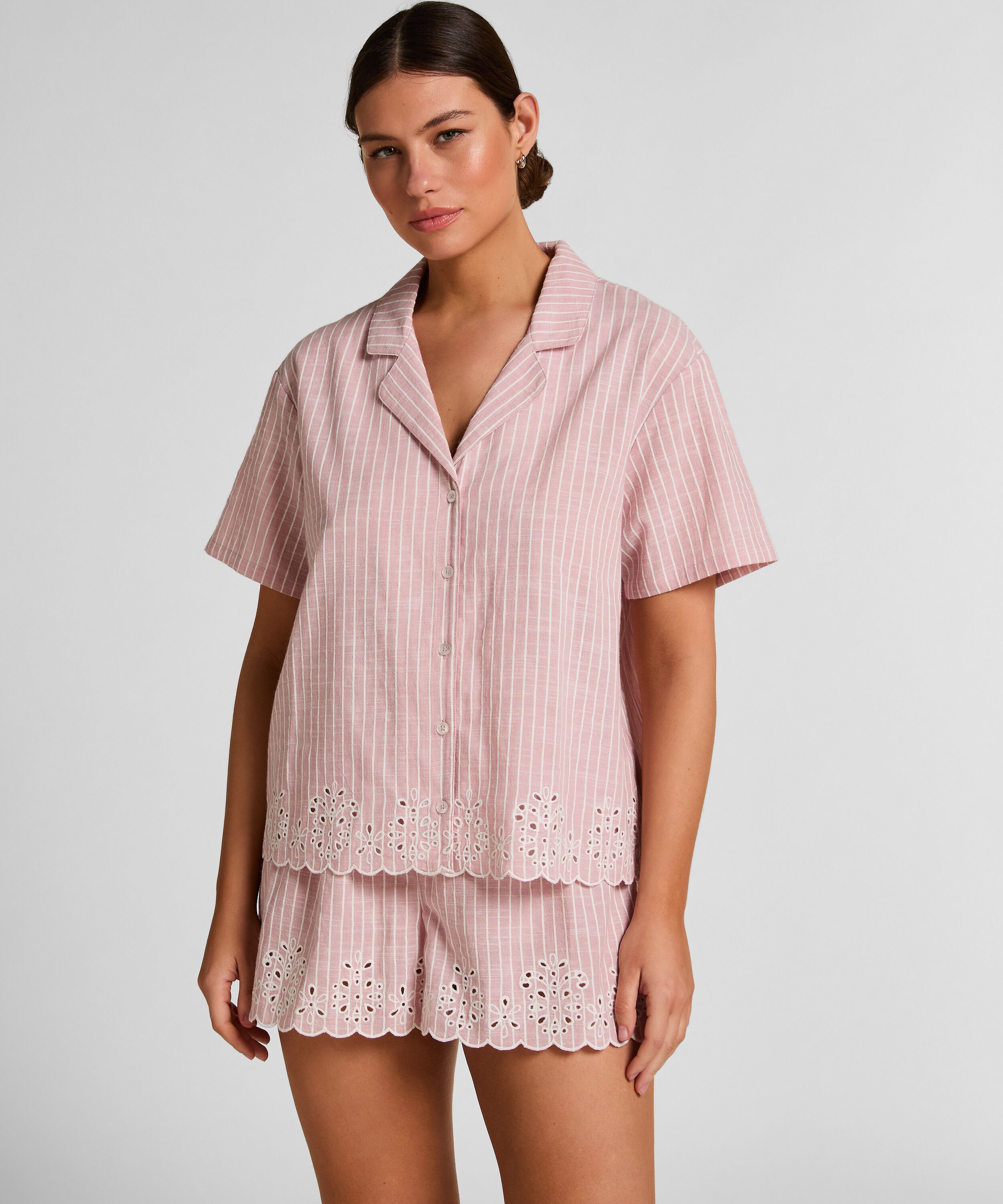 Gestreepte Pyjama Short, Roze