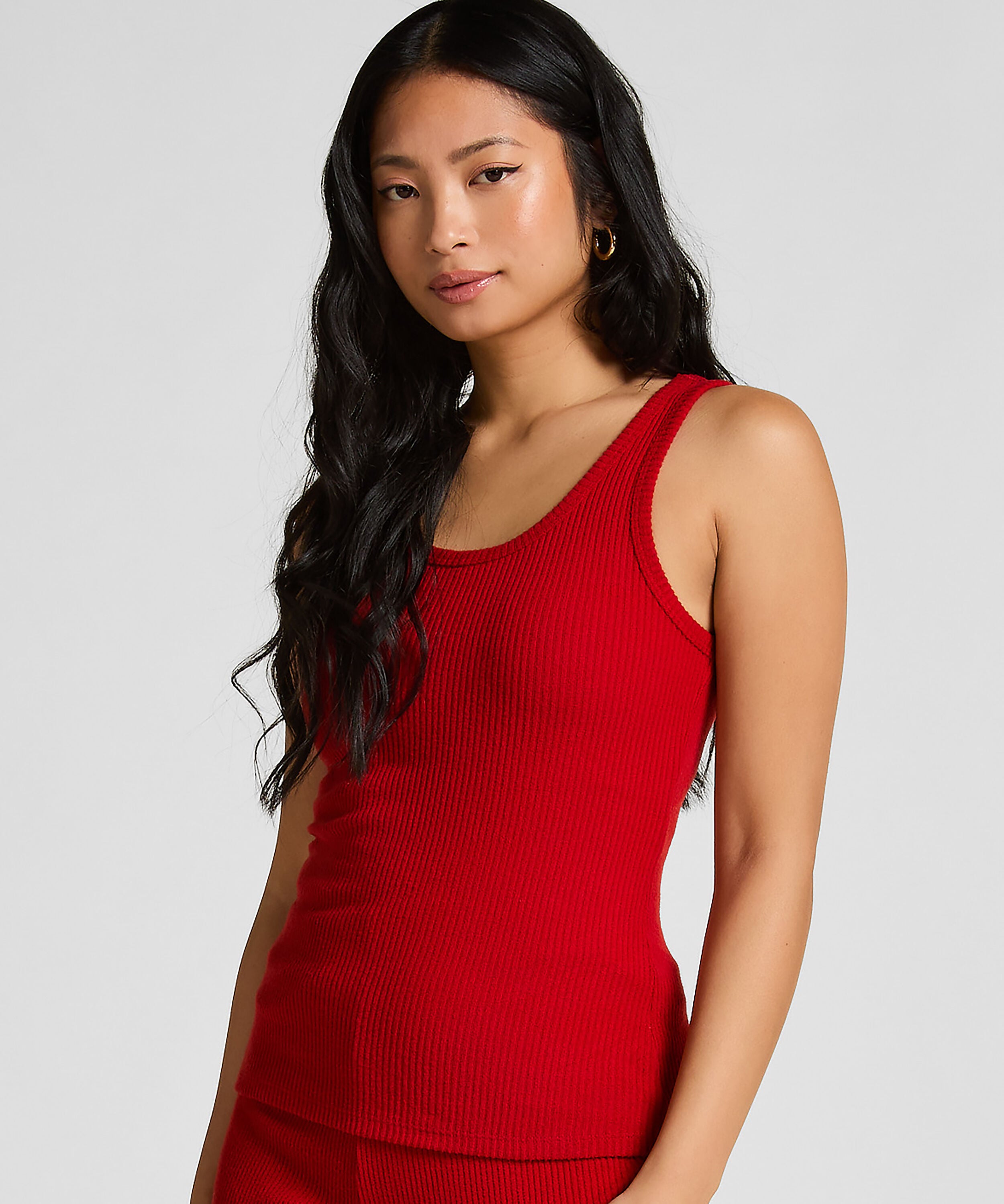 Geribde singlet van geborstelde jersey, Rood