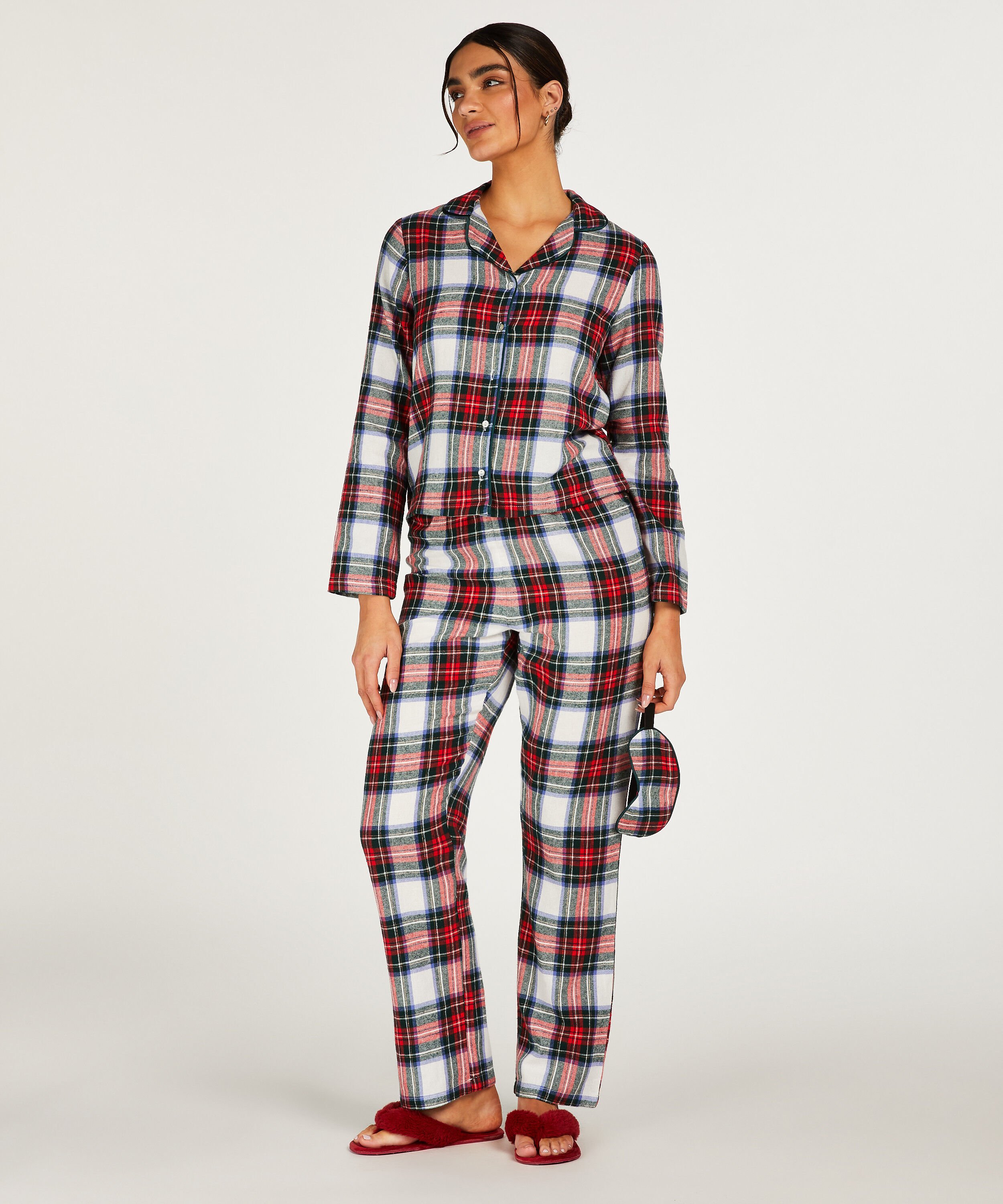 Pyjama set check Twill, Wit Pyjama set check Twill, Wit