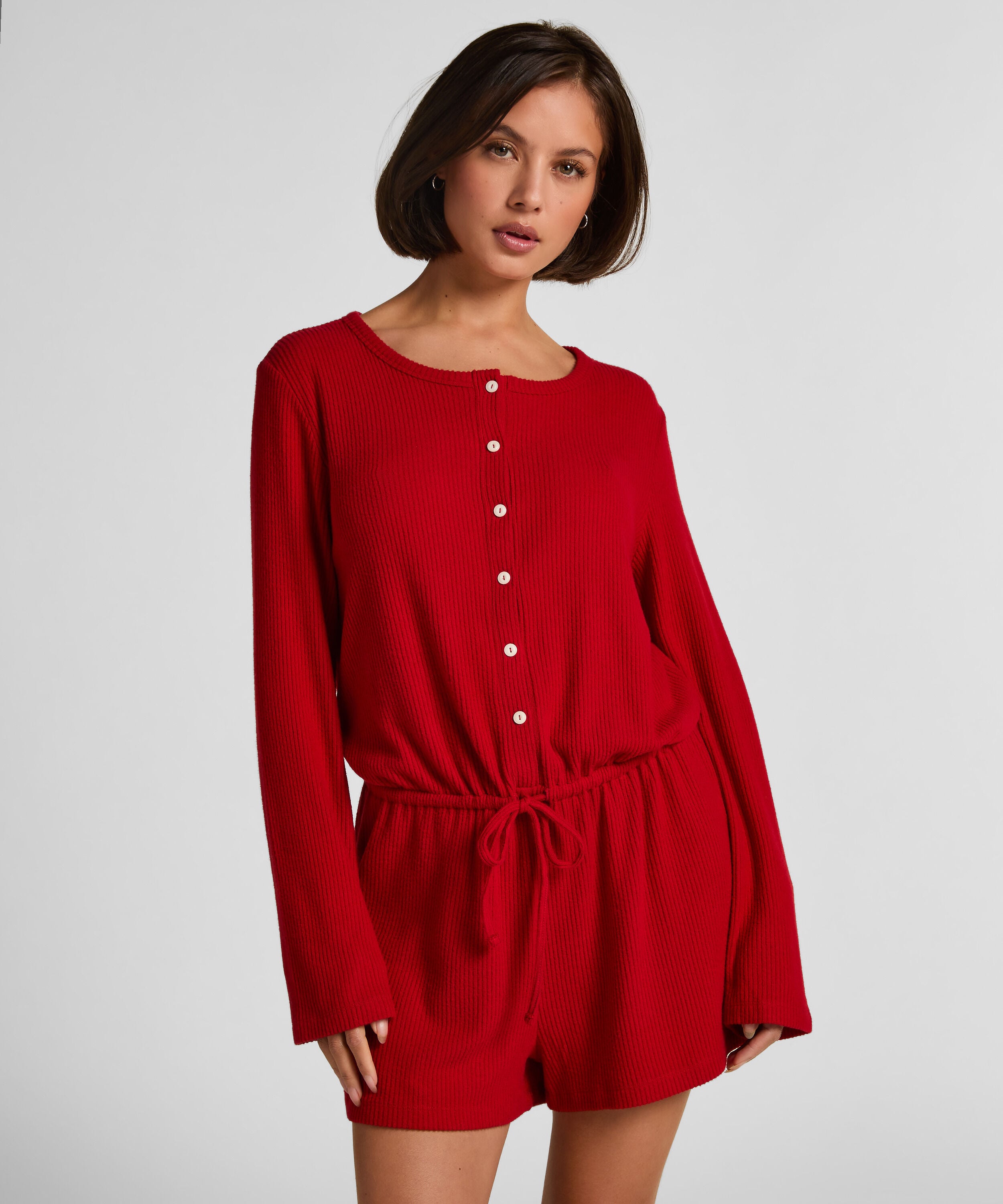 Korte geribde jersey onesie, Rood