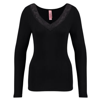 Top V-hals longsleeve, Zwart