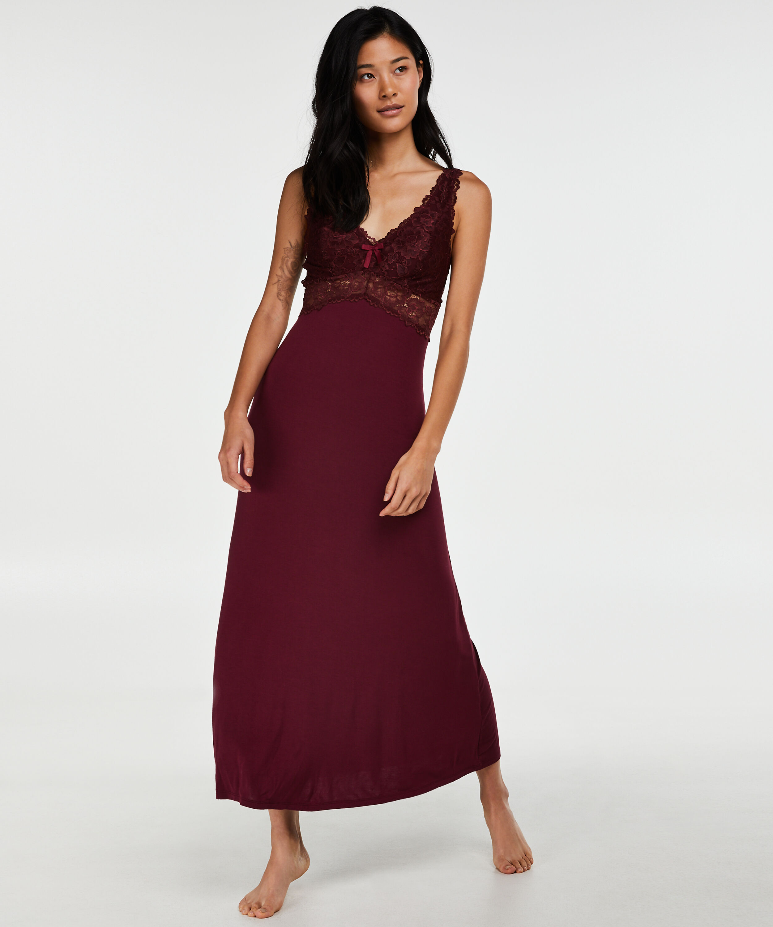 Slipdress Modal lace long, Rood