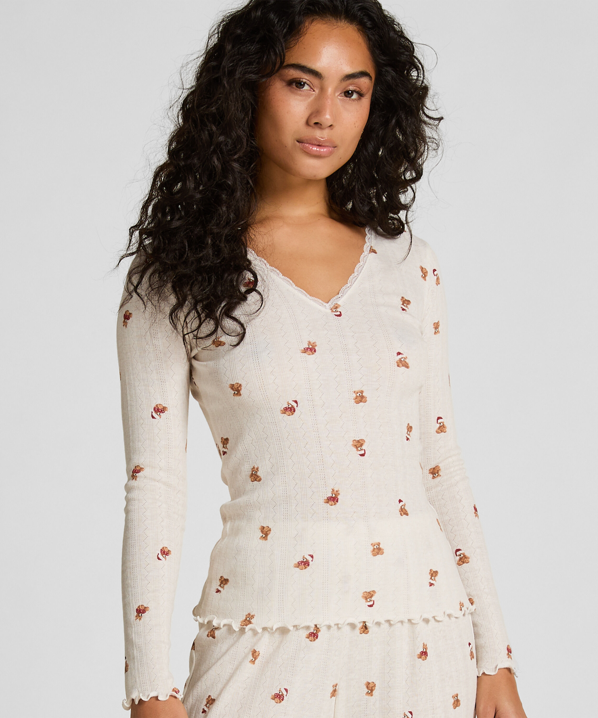 Pyjama top Pointelle, Wit
