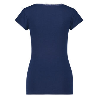 Pyjama top korte mouwen rib, Blauw