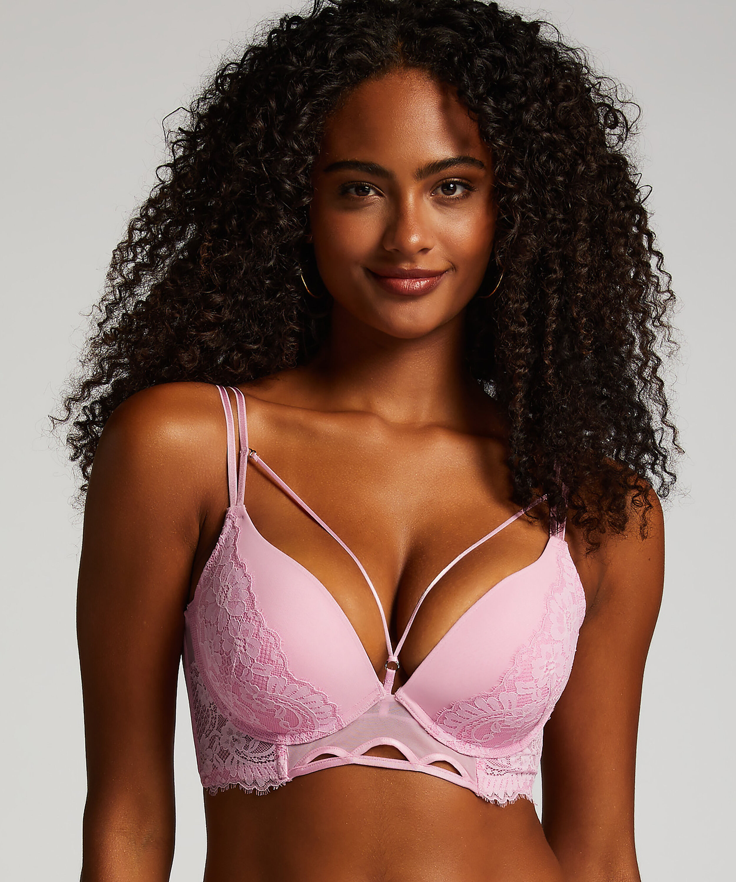 Voorgevormde longline push-up beugel bh Lidia, Roze