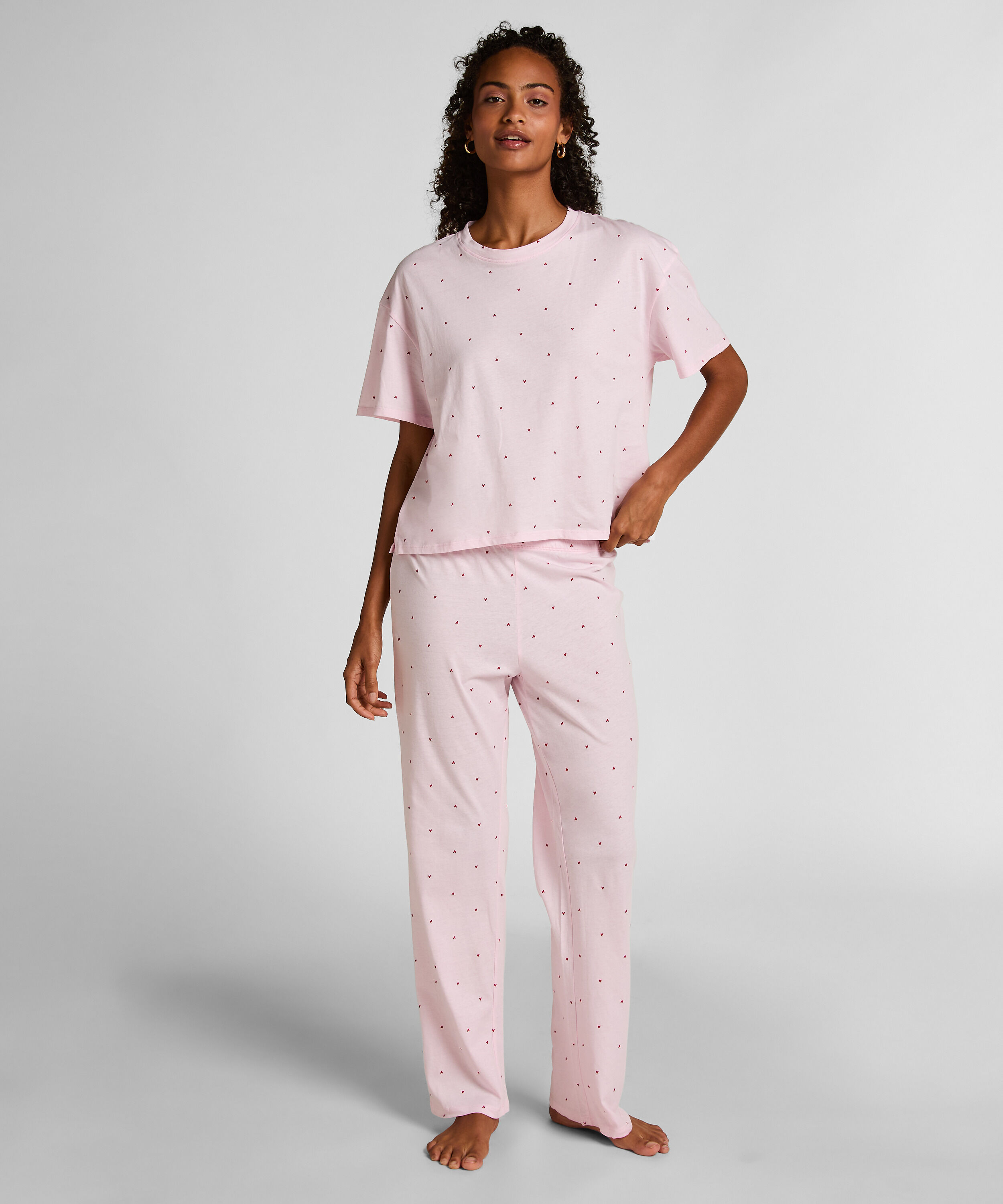 Pyjama Set Katoen Print, Roze Pyjama Set Katoen Print, Roze