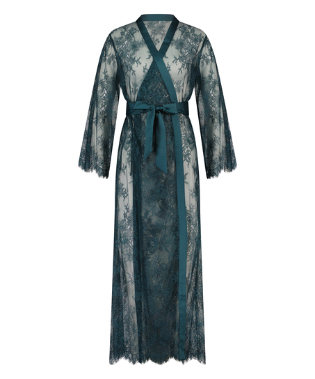 Lange Kimono Allover Lace, Blauw