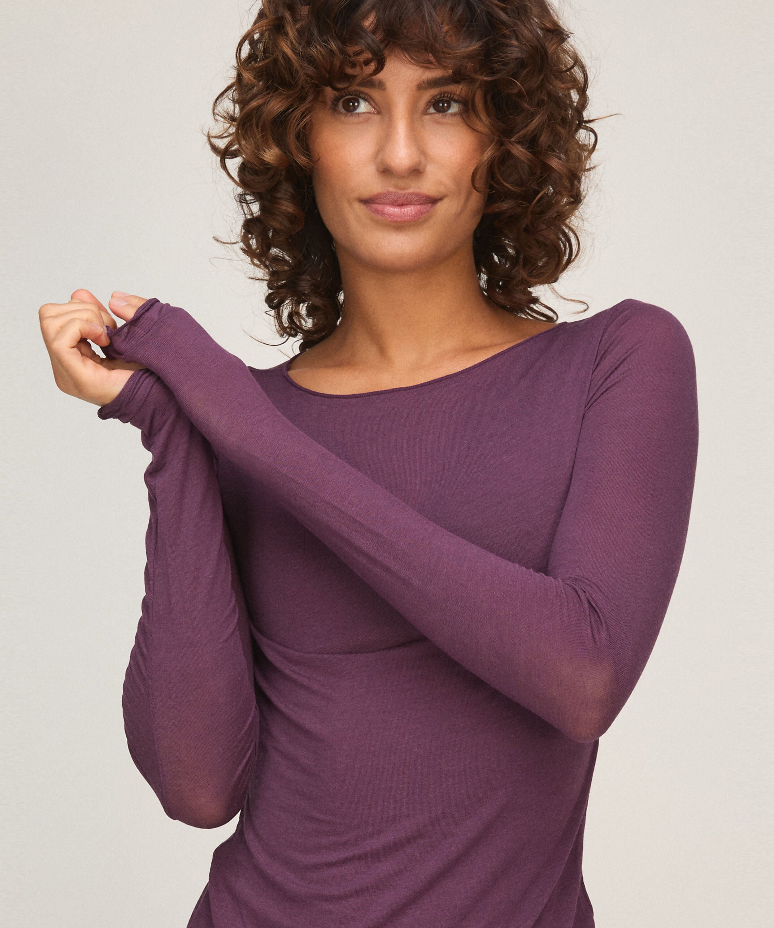 super soft Boothals shirt met Cashmere, Paars super soft Boothals shirt met Cashmere, Paars