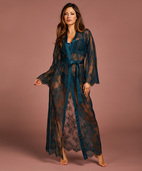 Lange Kimono Allover Lace, Blauw