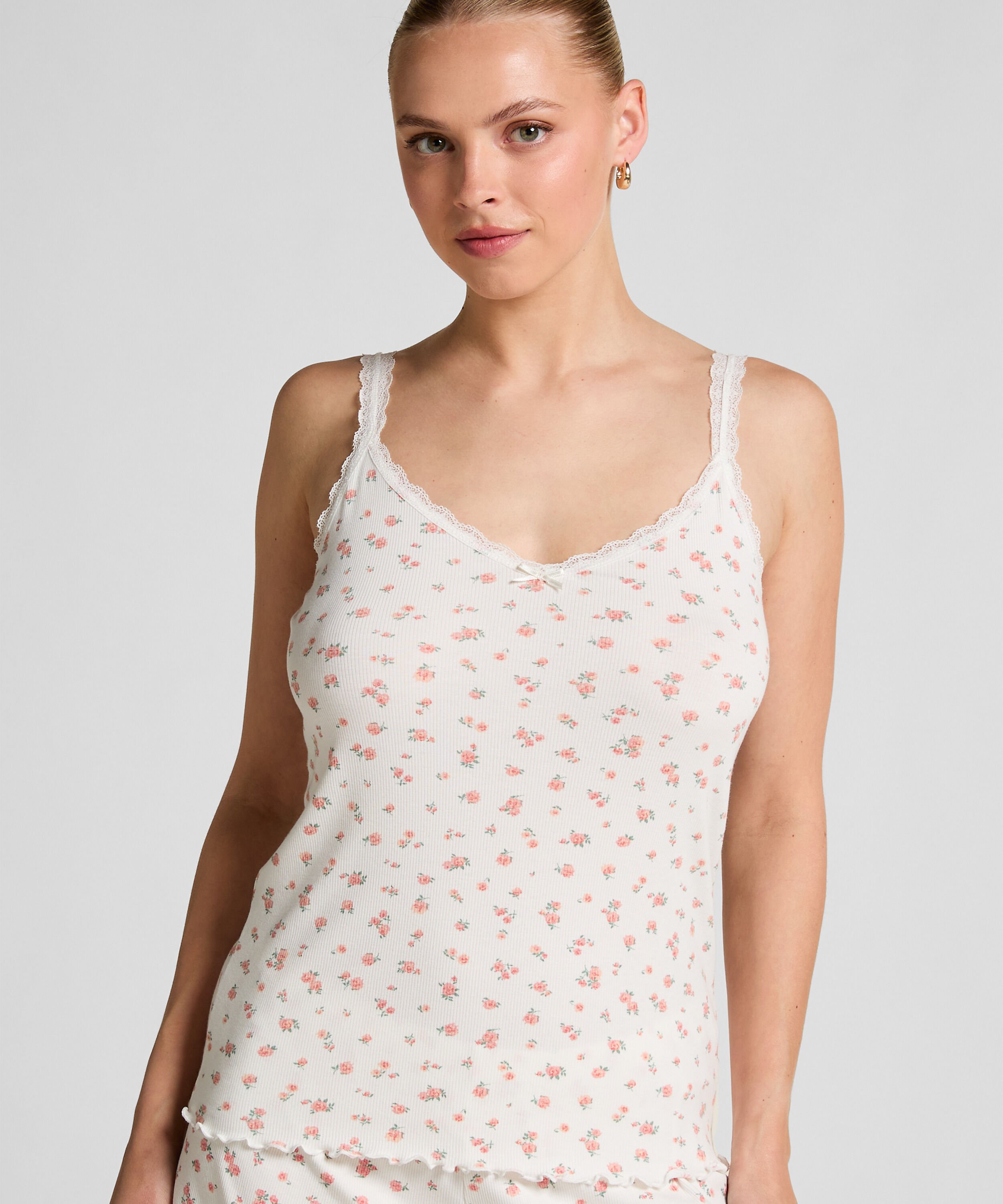 Geribd hemdje met kant, Wit Geribd hemdje met kant, Wit