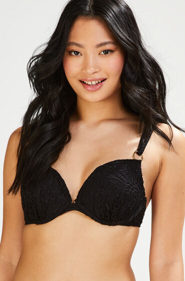 Hunkemöller Voorgevormde push-up beugel bikinitop Crochet Cup A - E Zwart