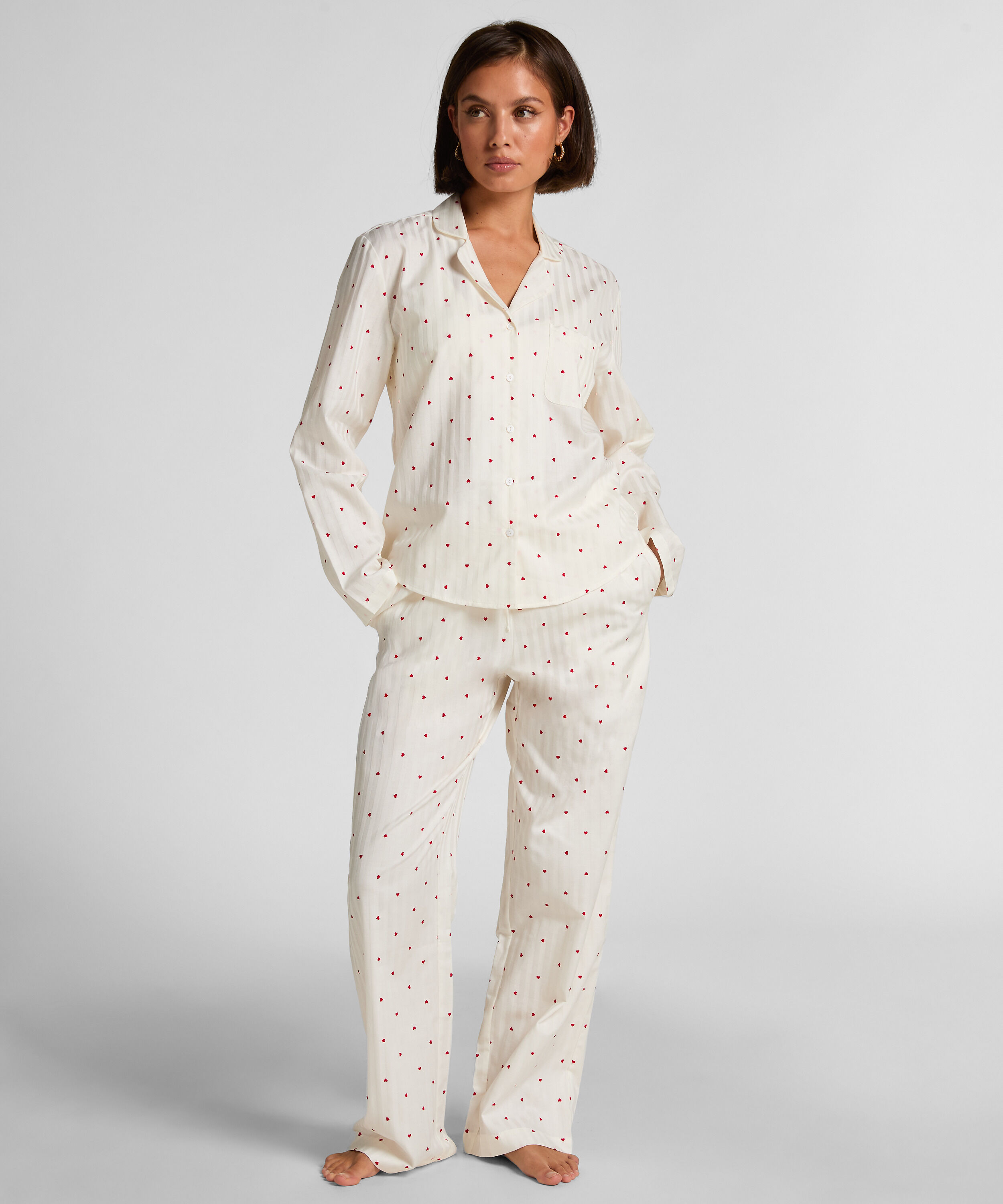 Katoenen pyjamaset met Hartjes, Wit Katoenen pyjamaset met Hartjes, Wit