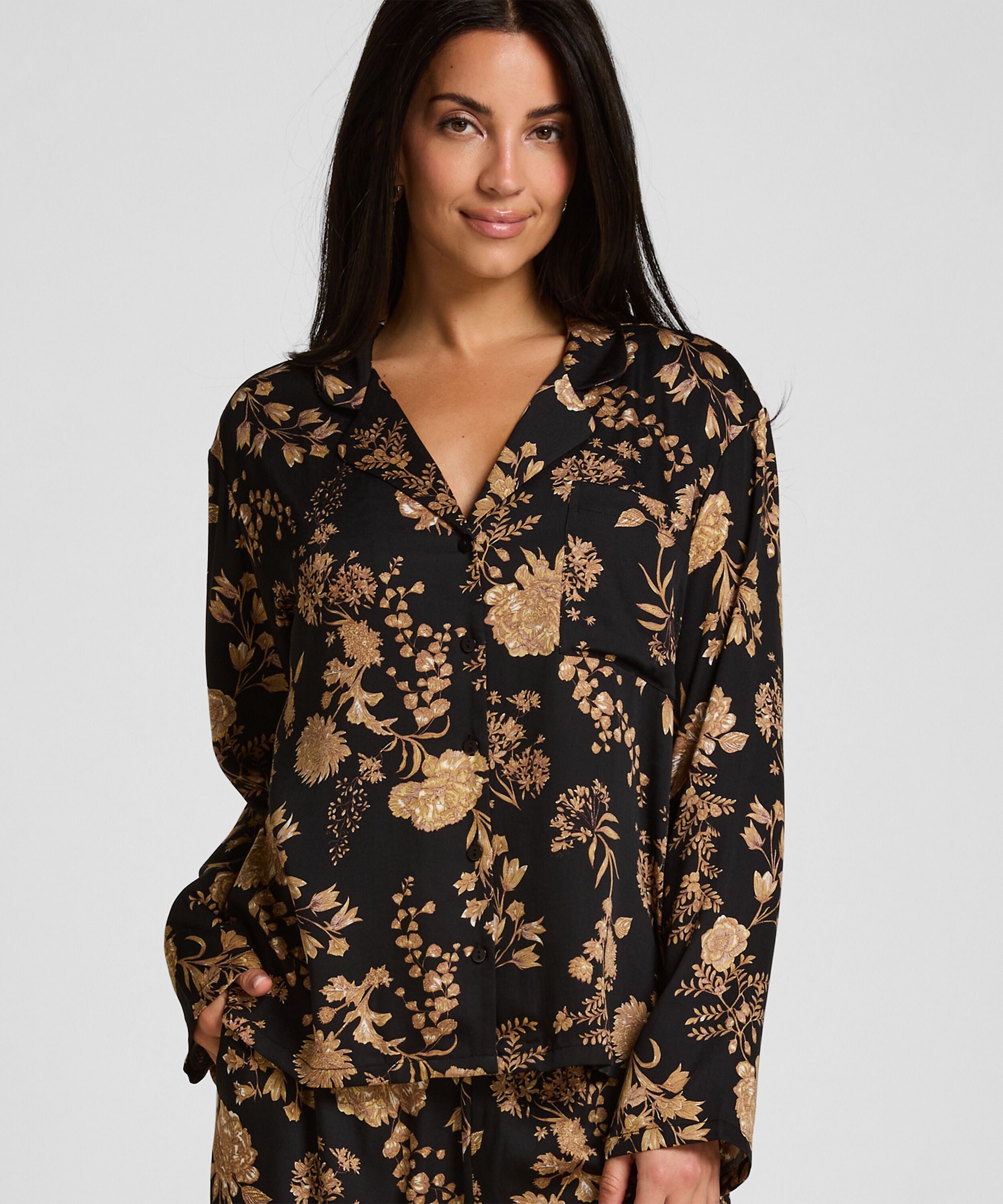 Pyjama Jasje Woven Print, Zwart