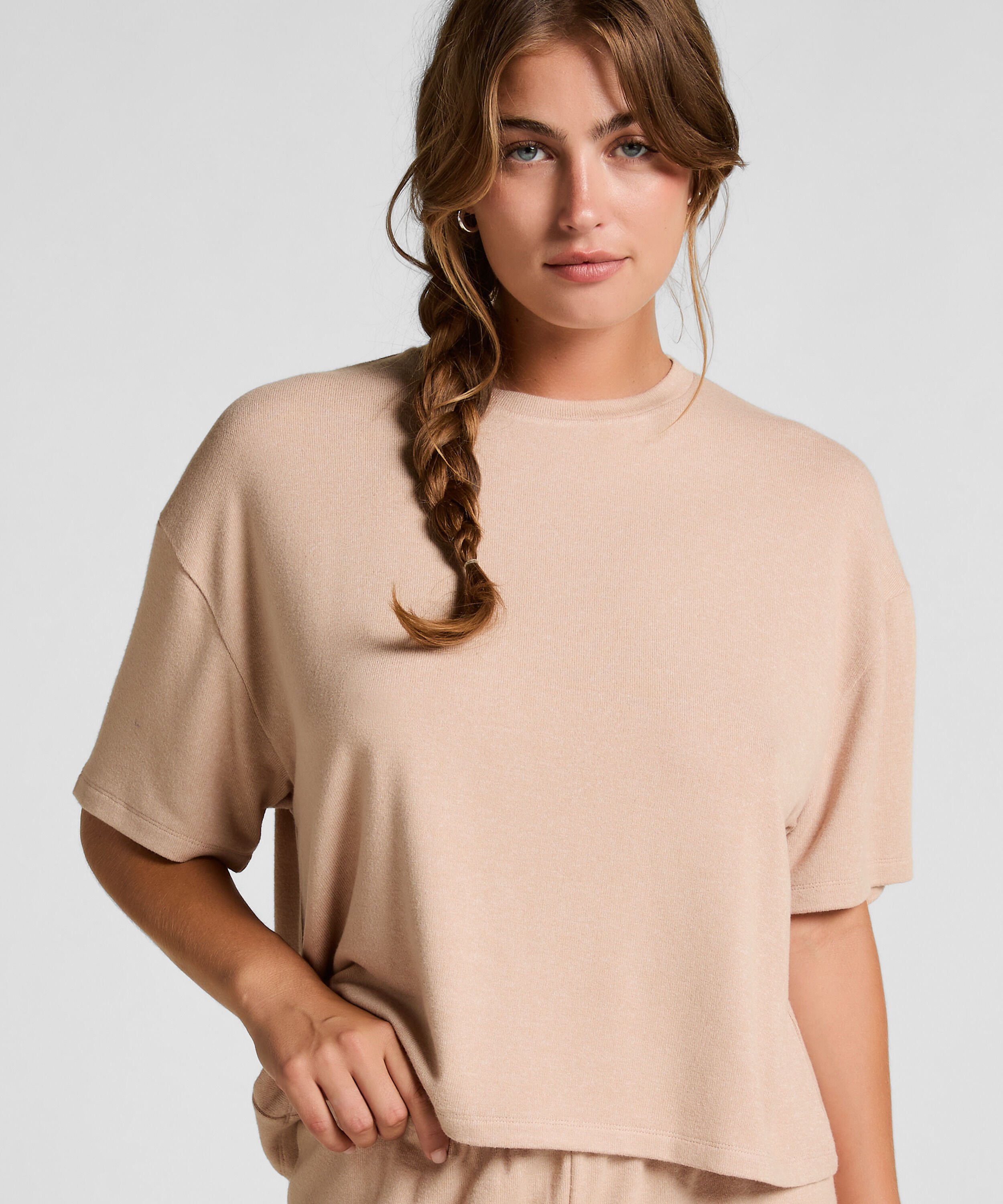 Pyjamatop van geborstelde jersey, Beige Pyjamatop van geborstelde jersey, Beige
