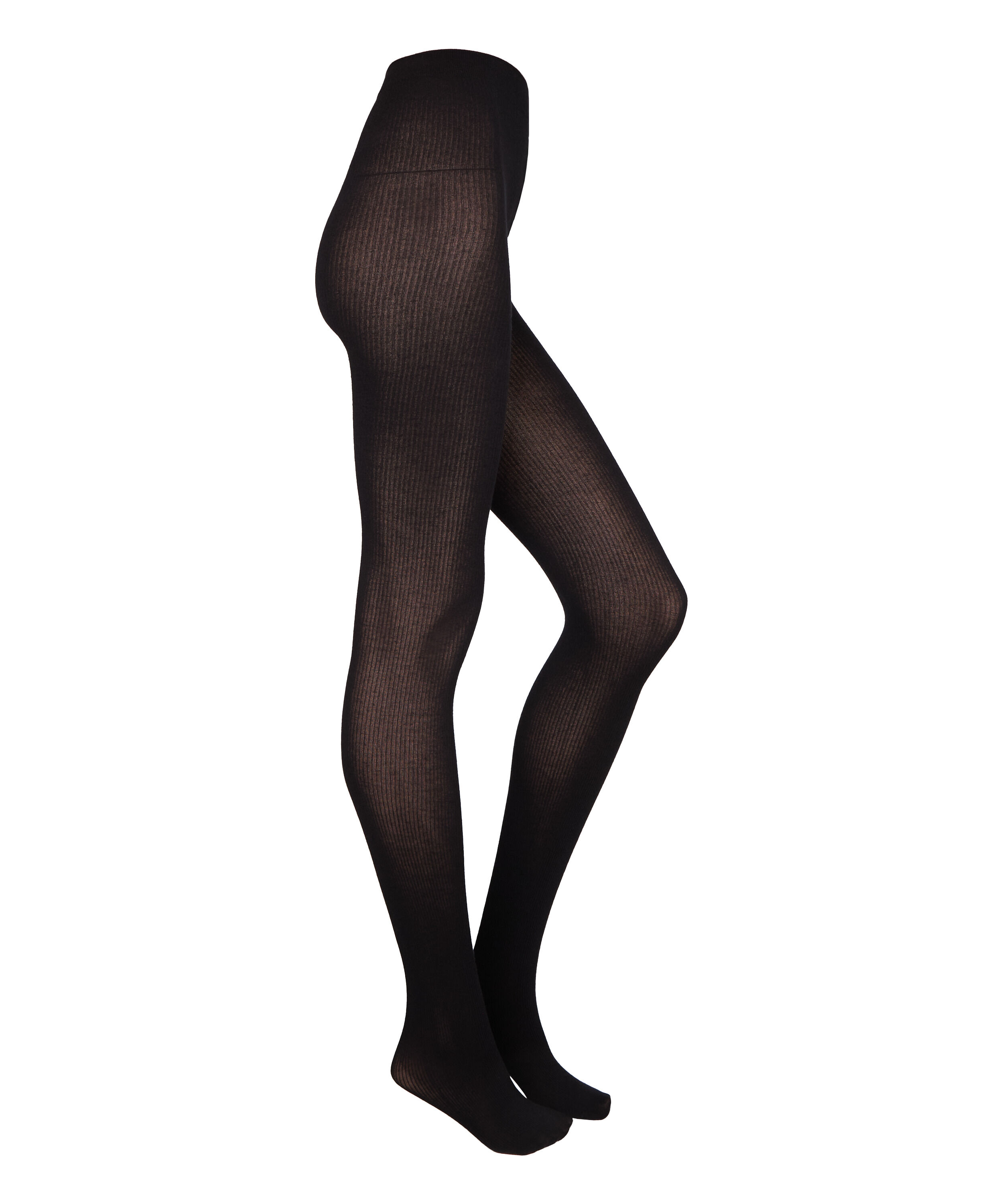 Geribbelde Panty Cashmere Blend, Zwart Geribbelde Panty Cashmere Blend, Zwart