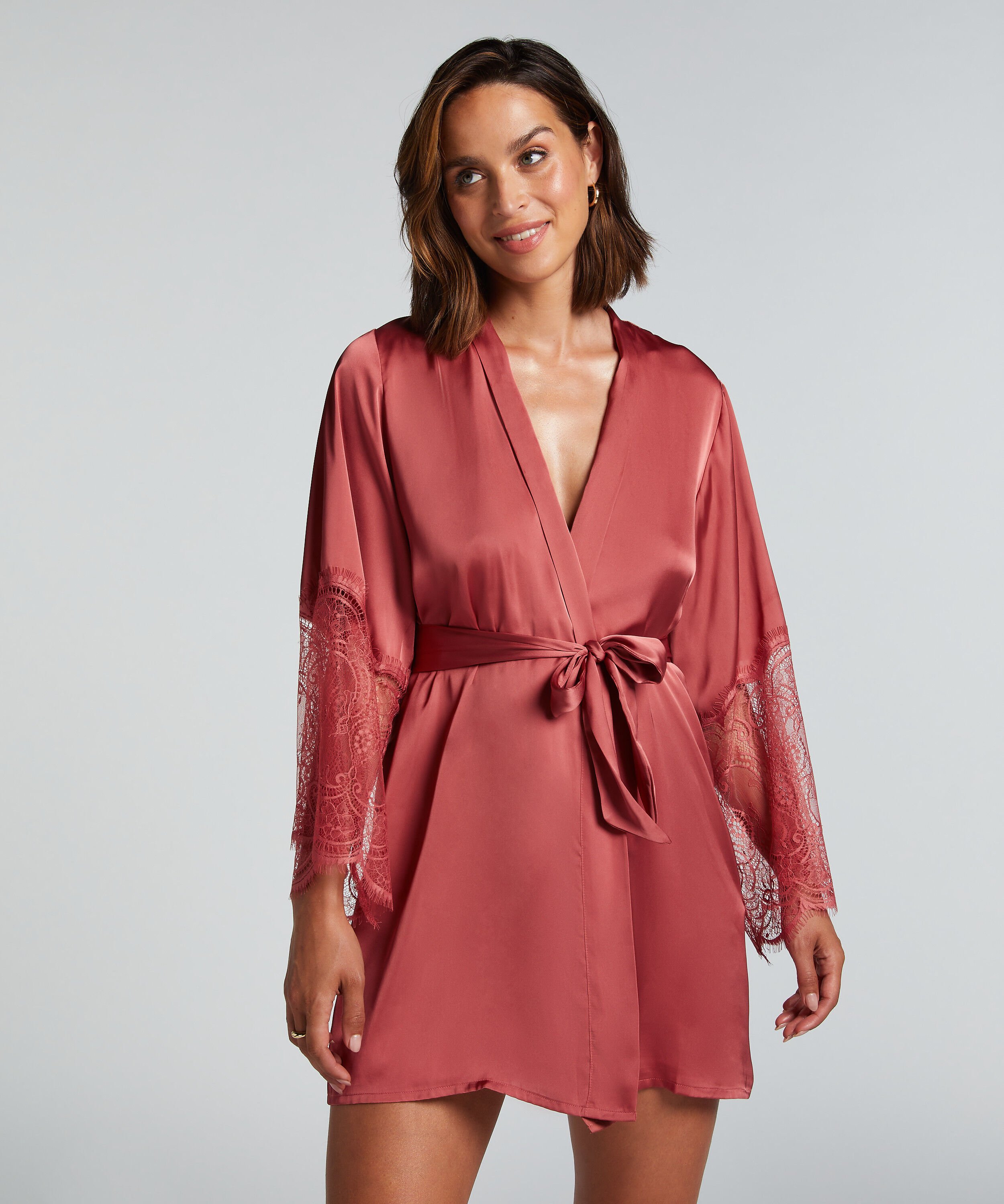 Kimono Satin, Roze Kimono Satin, Roze