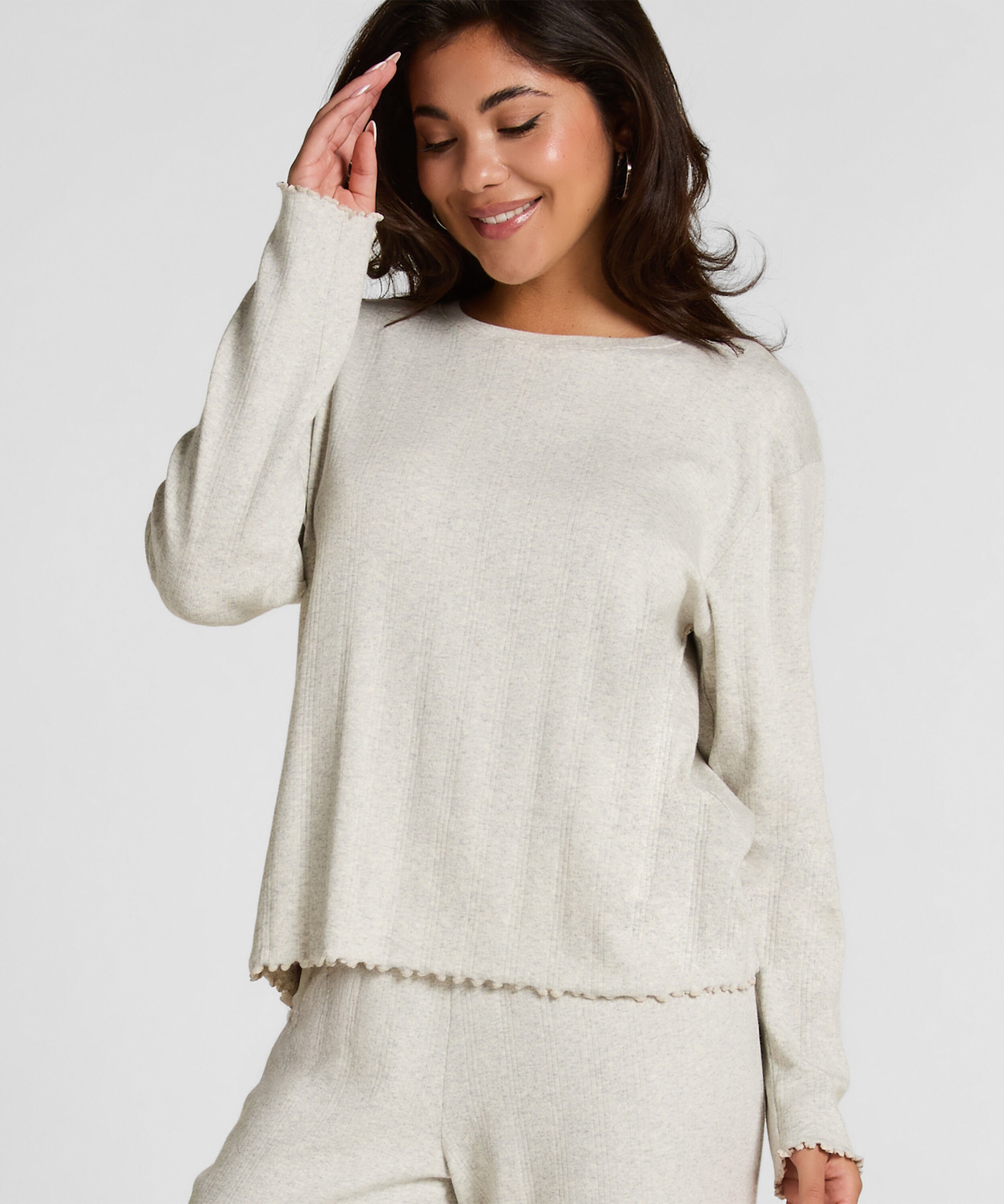Pyjama Top Loose Pointelle, Grijs Pyjama Top Loose Pointelle, Grijs