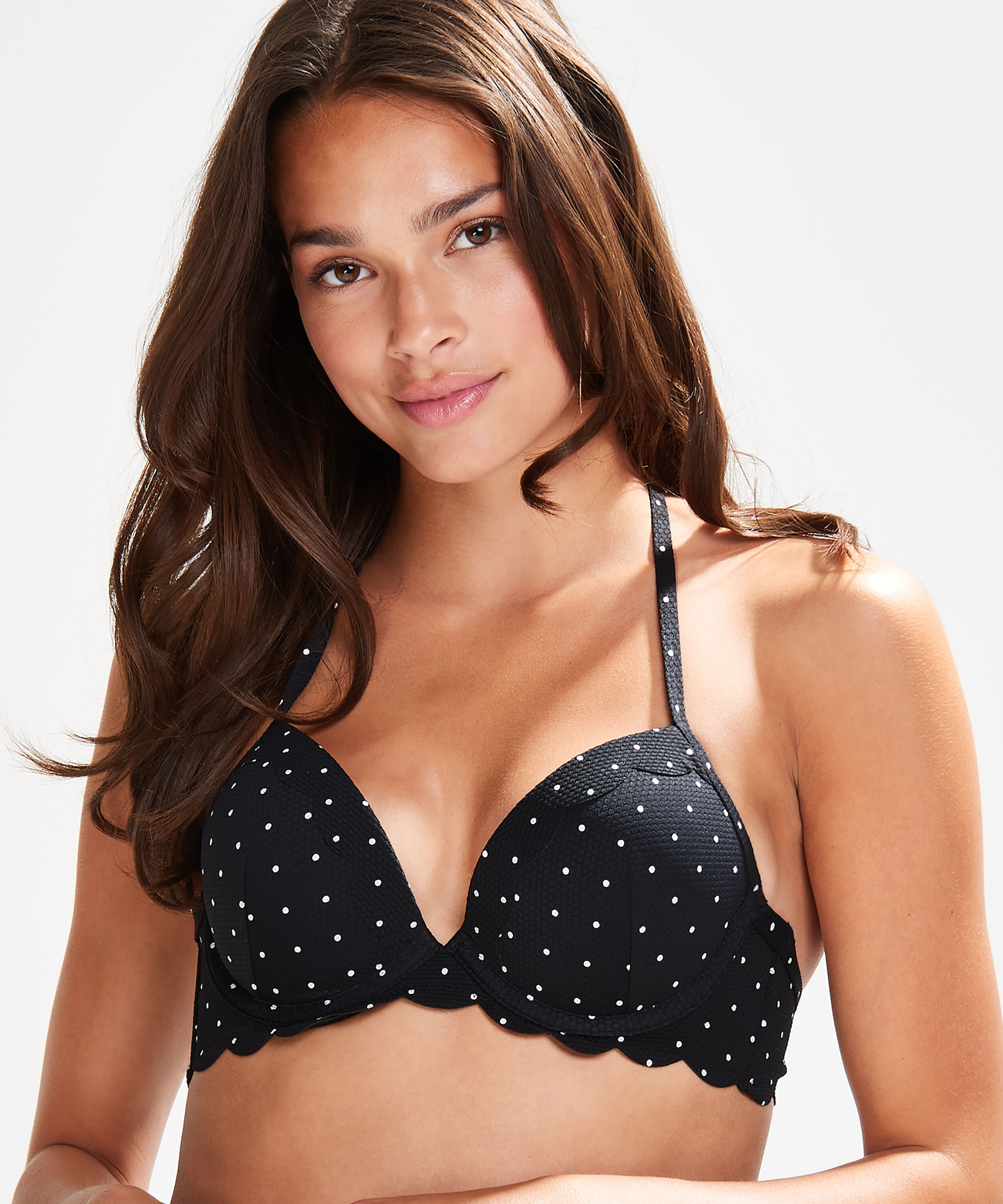 Voorgevormde push-up beugel bikinitop Scallop Cup A - E, Zwart