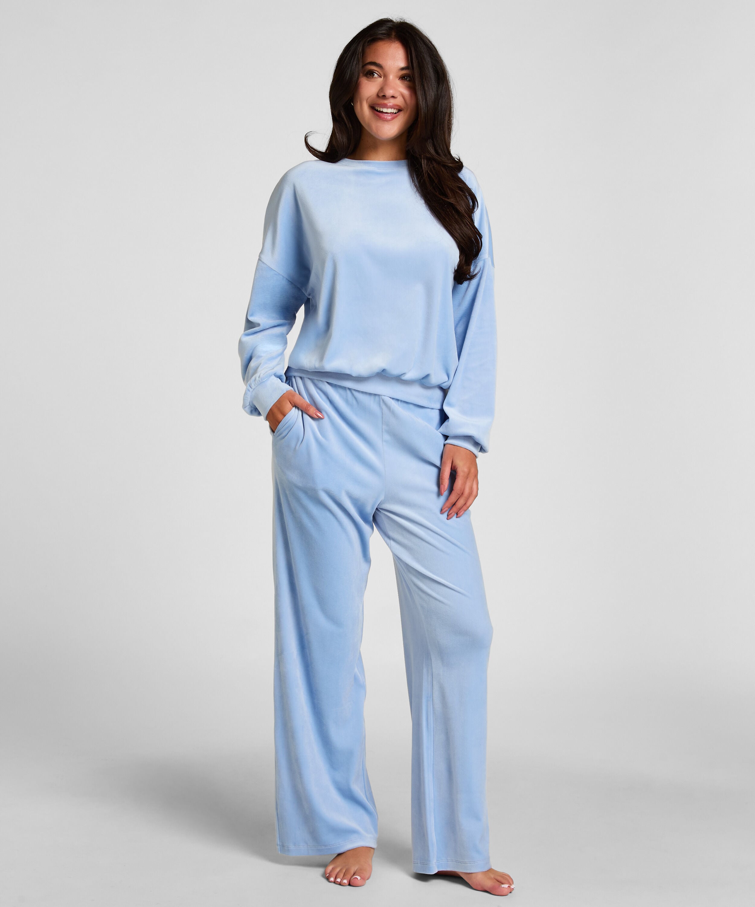 Velours pyjamabroek, Blauw