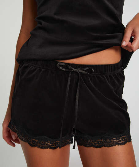 Shorts Velours Lace, Zwart