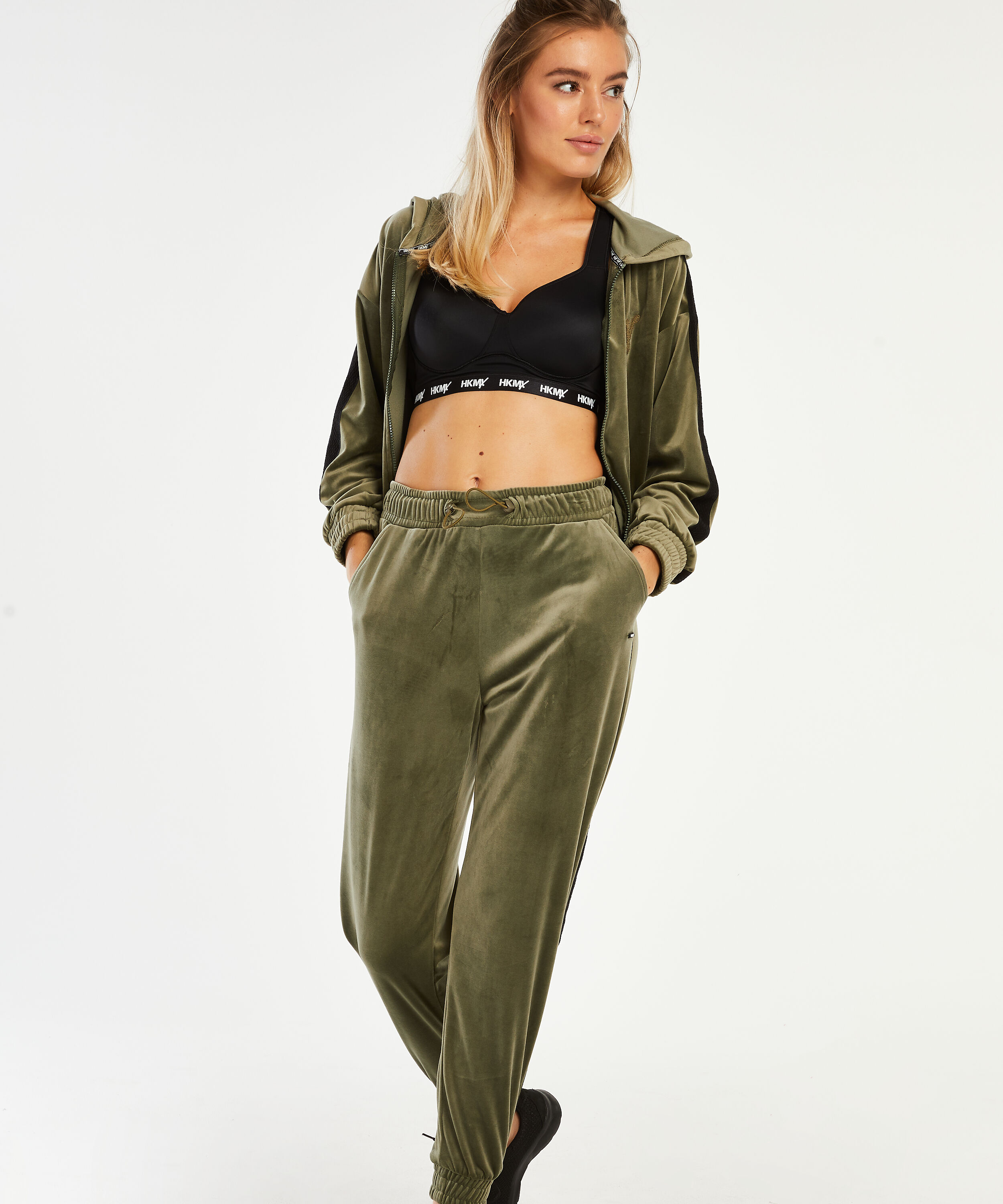 HKMX High waisted joggingbroek Velours, Groen