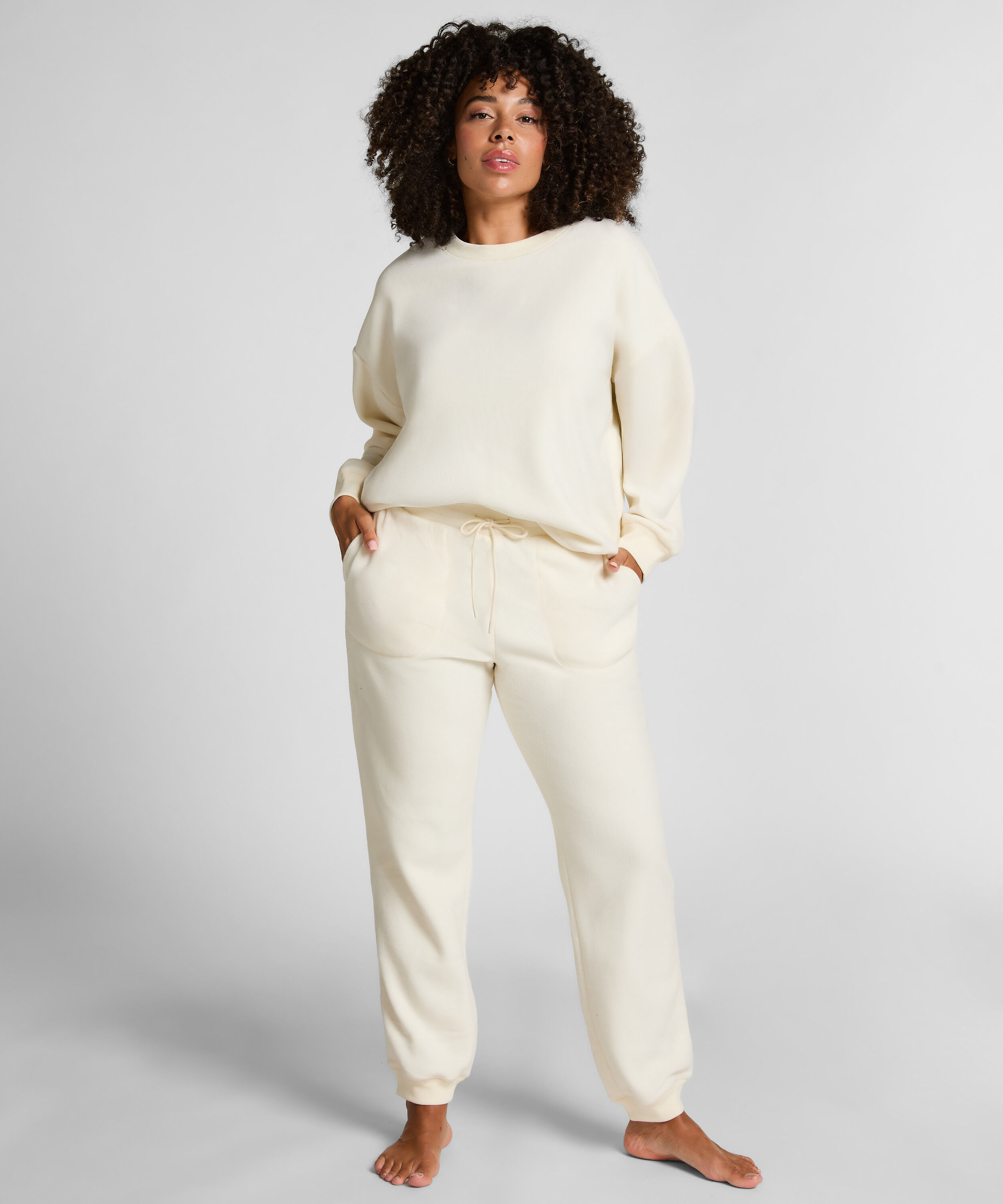 Sportieve fleece joggingbroek, Wit