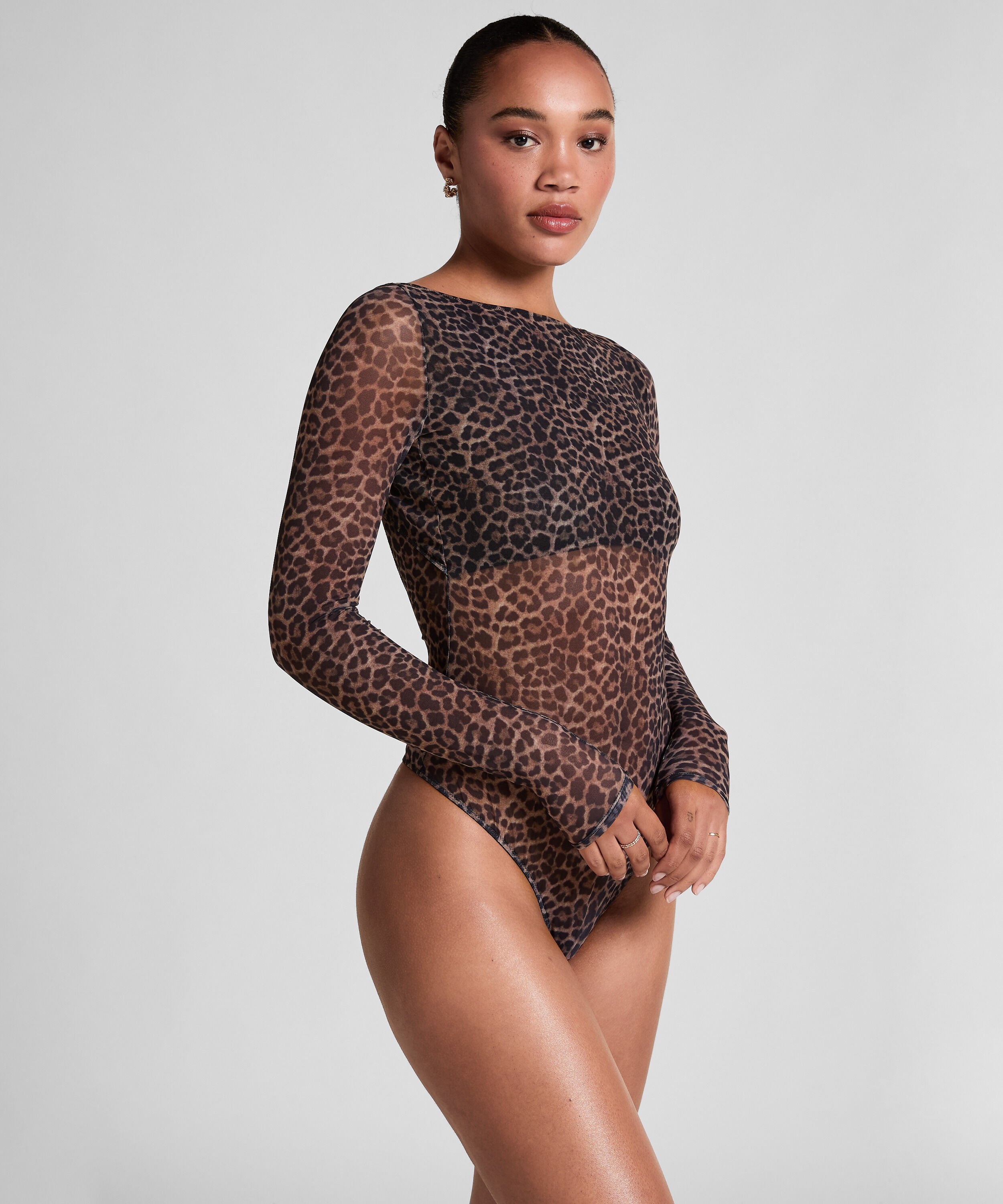 body met lange mouwen Tara Leopard, Zwart body met lange mouwen Tara Leopard, Zwart